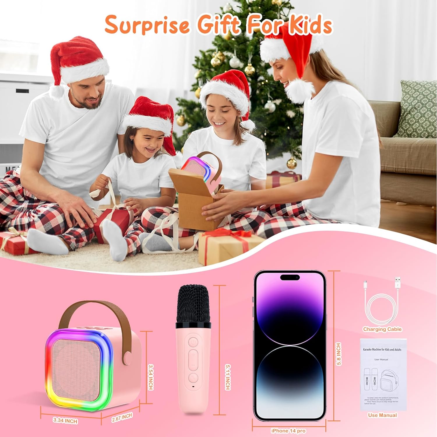 Bluetooth Karaoke Maschine mit 2 Kabellosen Mikrofonen & LED – Für Kinder & Erwachsene