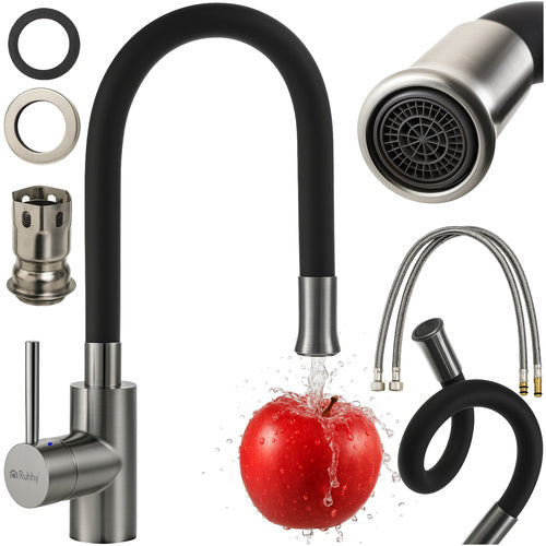 Flexible Küchenarmatur Edelstahl 304, 360° schwenkbar, Flexibler Auslauf