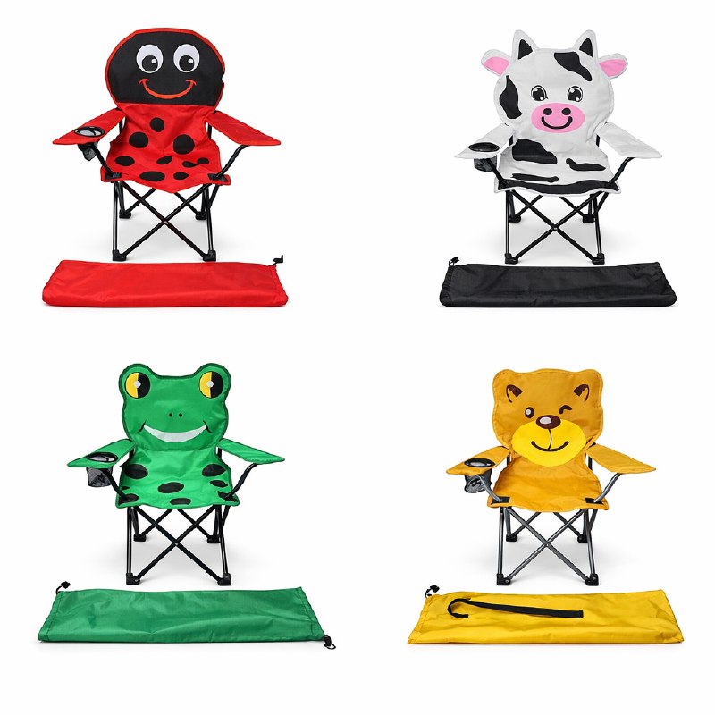 Kinder Campingstuhl Tiere – Faltbarer Klappstuhl mit Tiermotiv, Getränkehalter & Tragetasche für Garten, Camping & Picknick