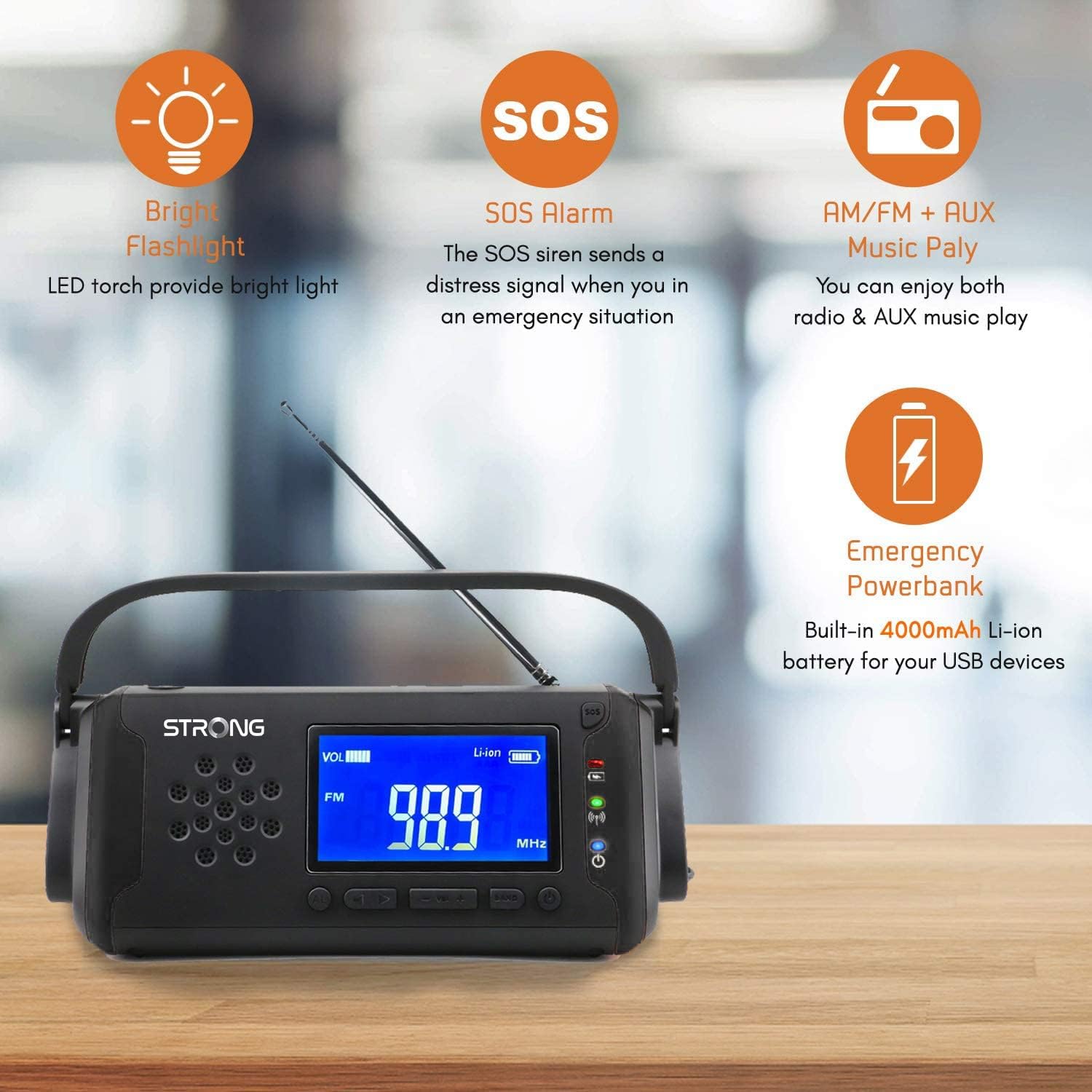 Tragbares Solar Radio Notfall mit Kurbel AM/FM Radio 4000mAh LED Taschenlampe