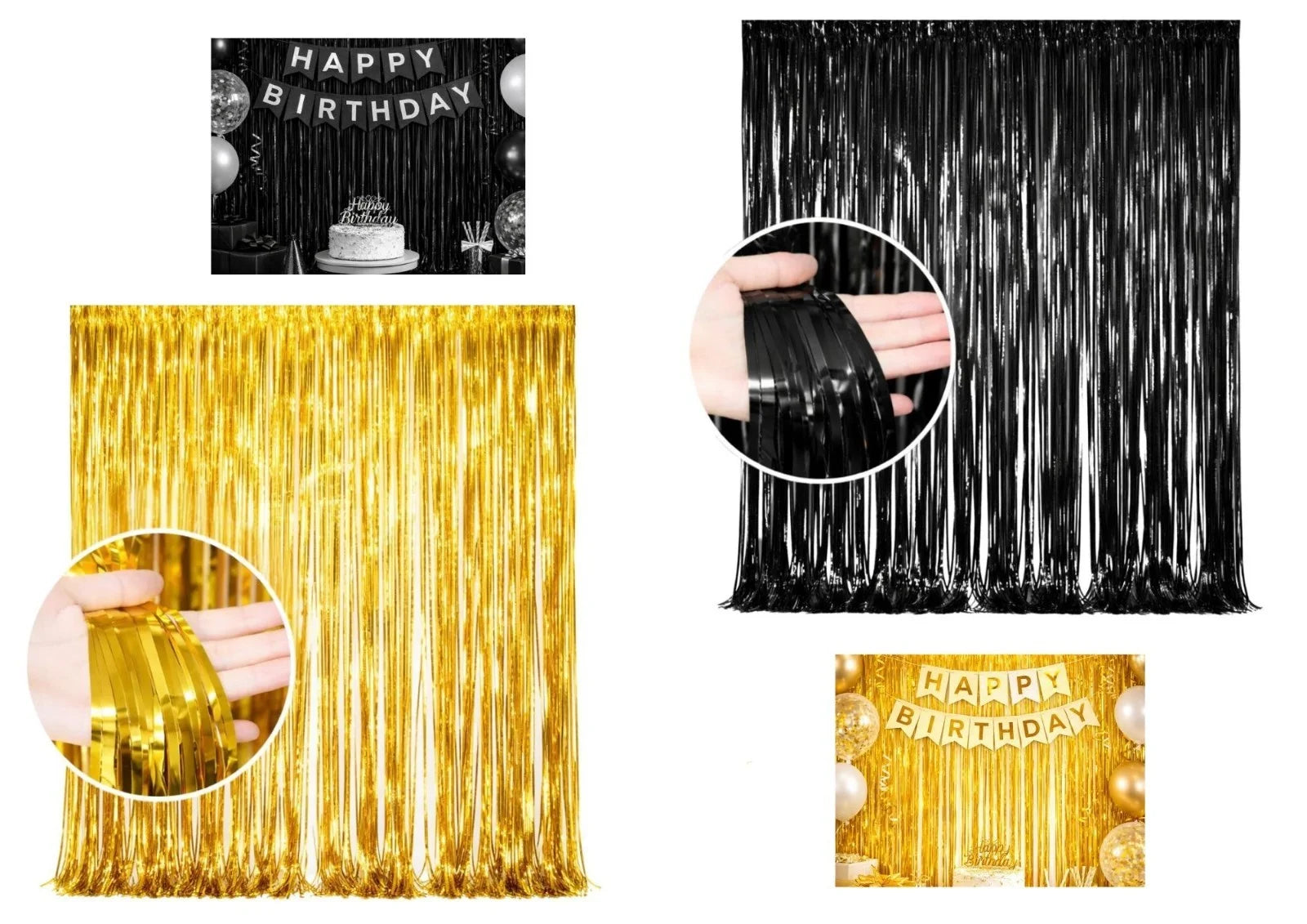 Lametta Vorhang 100x180cm Gold Schwarz Party Fotowand Geburtstag Hochzeit Deko