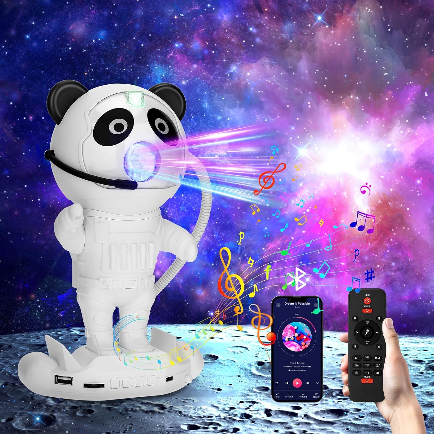 LED Astronaut Sternenprojektor mit Bluetooth-Lautsprecher & Fernbedienung – 360° drehbar, Timerfunktion, Nebeleffekte, Nachtlicht für Kinder & Erwachsene