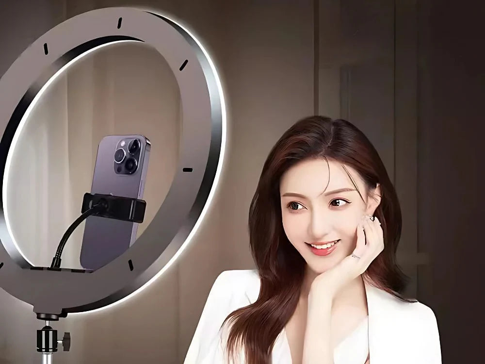 LED Ringlicht 12 Zoll (30 cm) mit Stativ und Handyhalter – Dimmbares Ringlicht mit 3 Lichtfarben für Foto, Video und Livestream