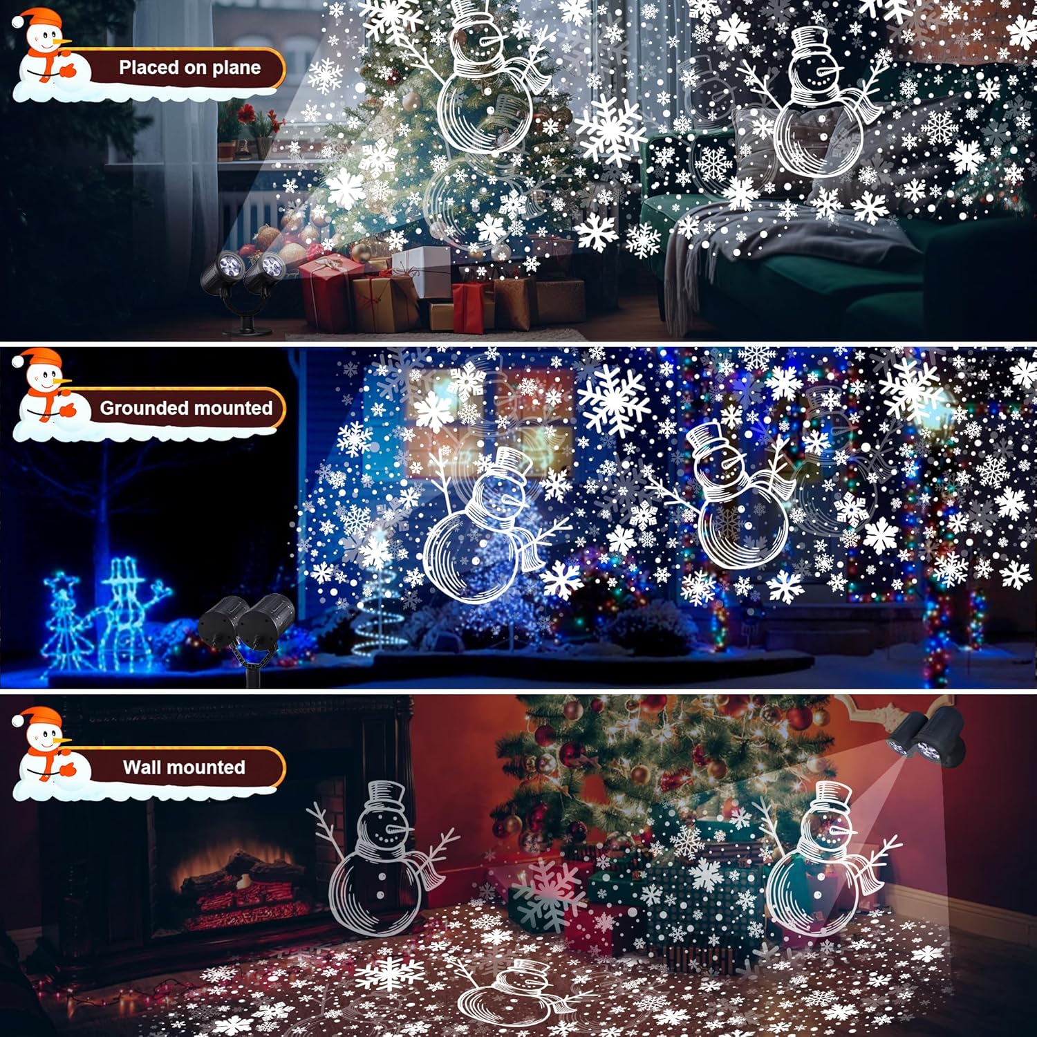 LED Schneeflocken Schneemann Projektor Weihnachten – Doppelkopf Außenbeleuchtung mit Timer, Wasserdicht für Garten & Haus