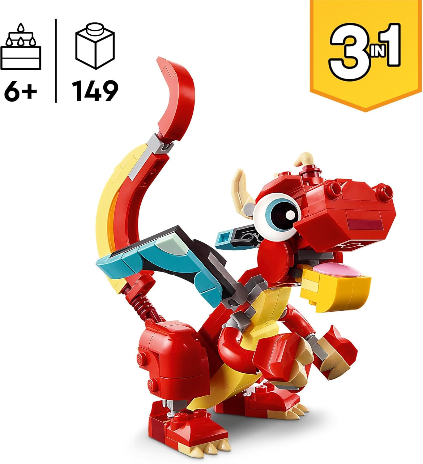 LEGO Creator 3in1 Roter Drache 31145 – Drache, Phönix & Fisch | Spielzeug für Kinder ab 6 Jahren