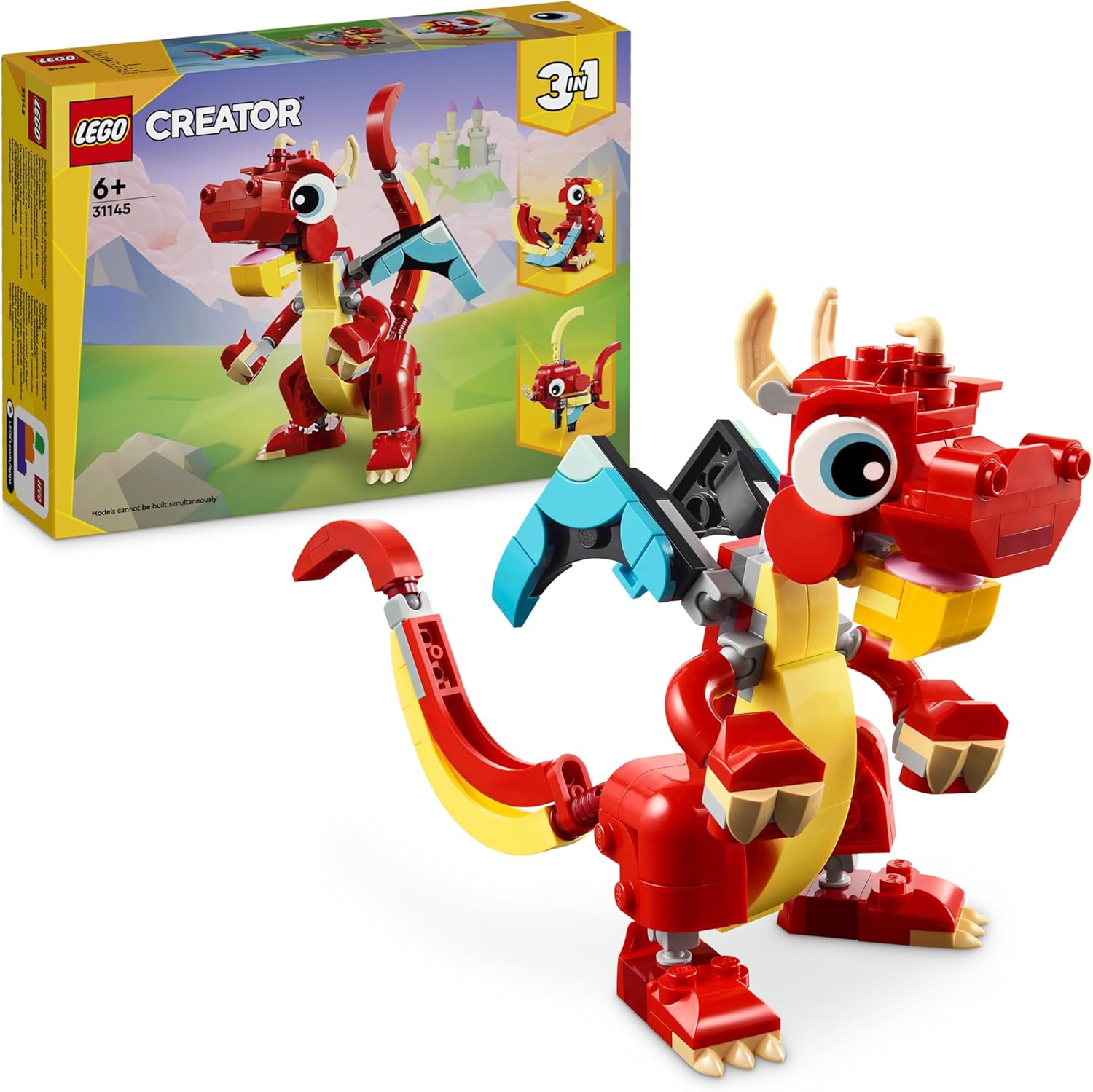 LEGO Creator 3in1 Roter Drache 31145 – Drache, Phönix & Fisch | Spielzeug für Kinder ab 6 Jahren