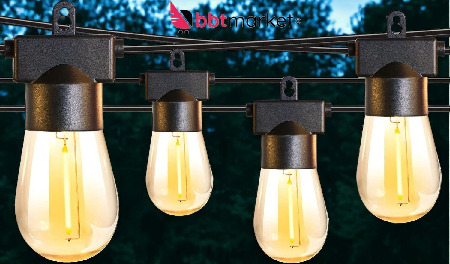 Outdoor String Lights Mains Powered Light Bulbs Warm White 48FT/15M LED 2700k