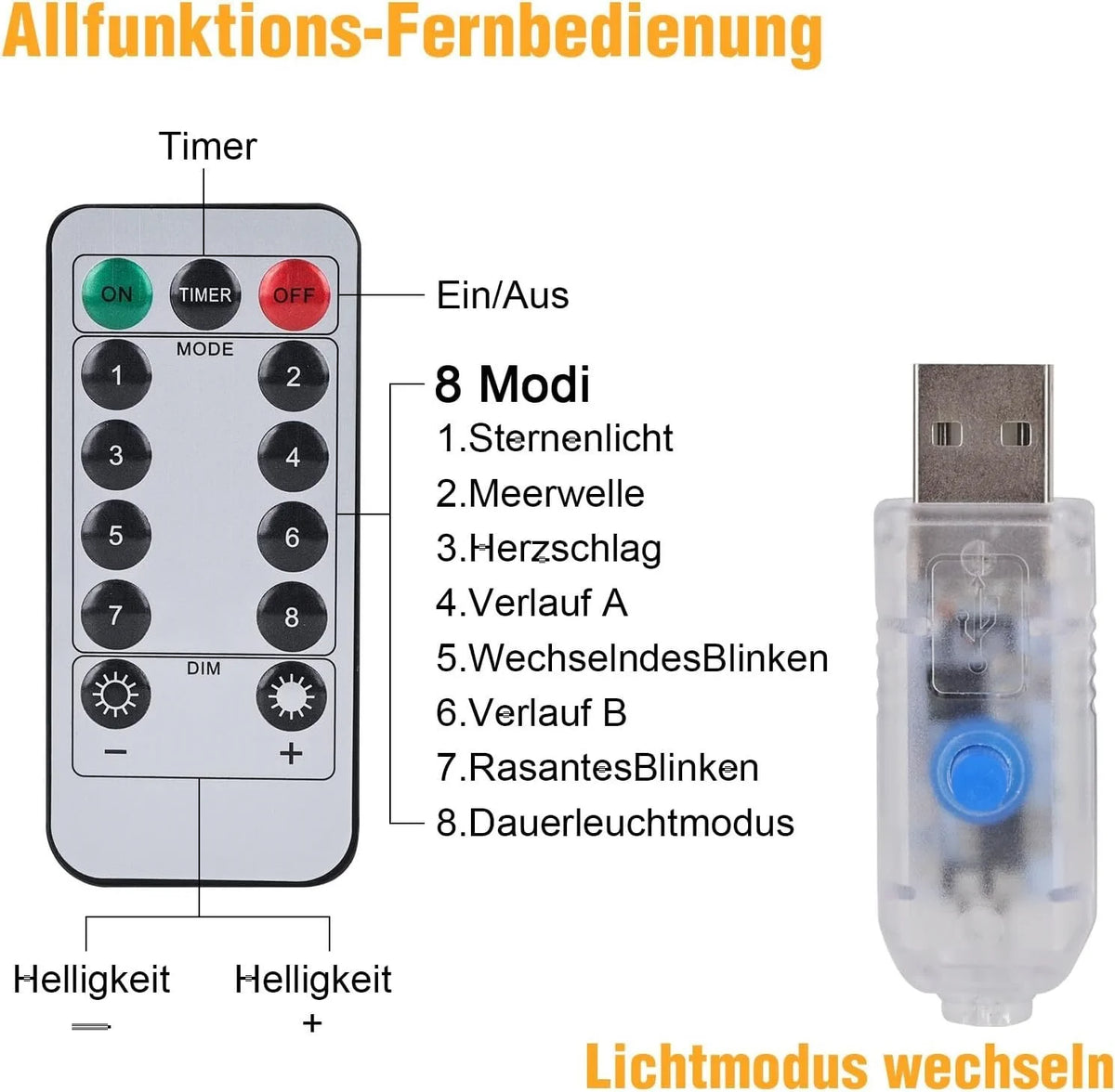 Lichtervorhang LED Warmweiß USB Fernbedienung 8 Modi Timer Hochzeit Deko 3x3m