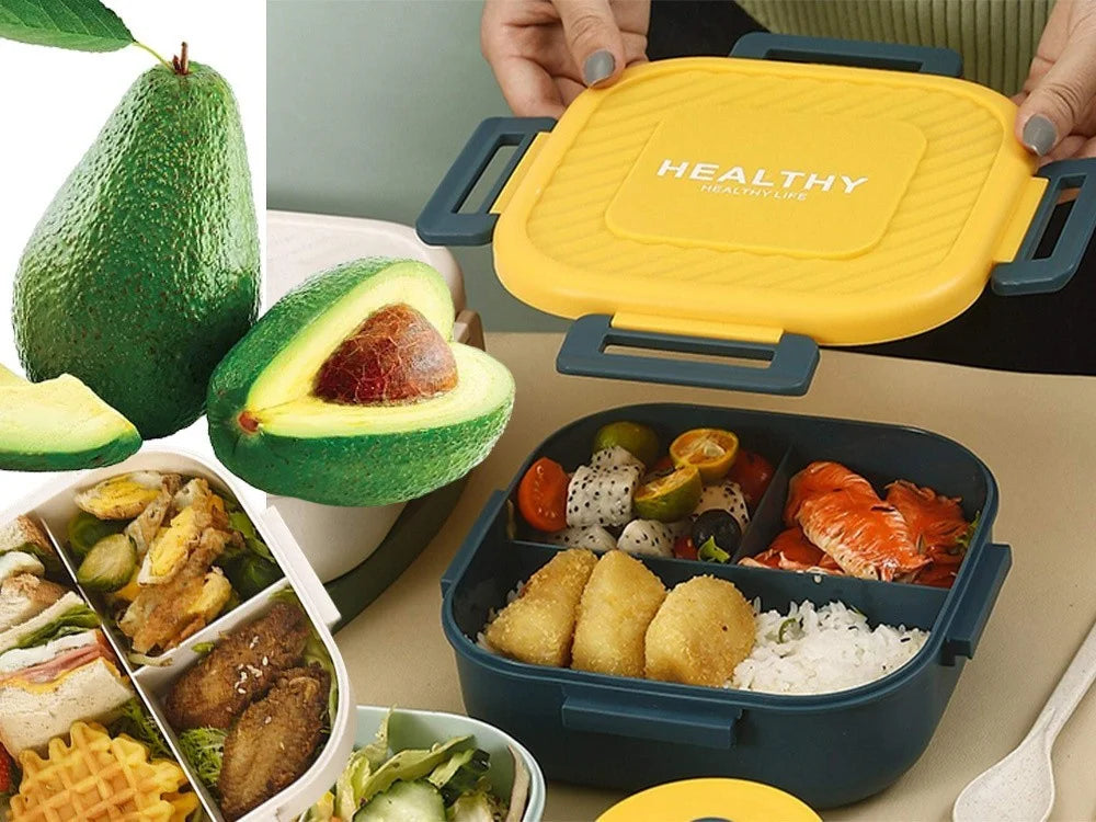 Lunchbox mit 3 Fächern und Besteck – Auslaufsichere Brotdose für Schule, Arbeit und unterwegs in Grün
