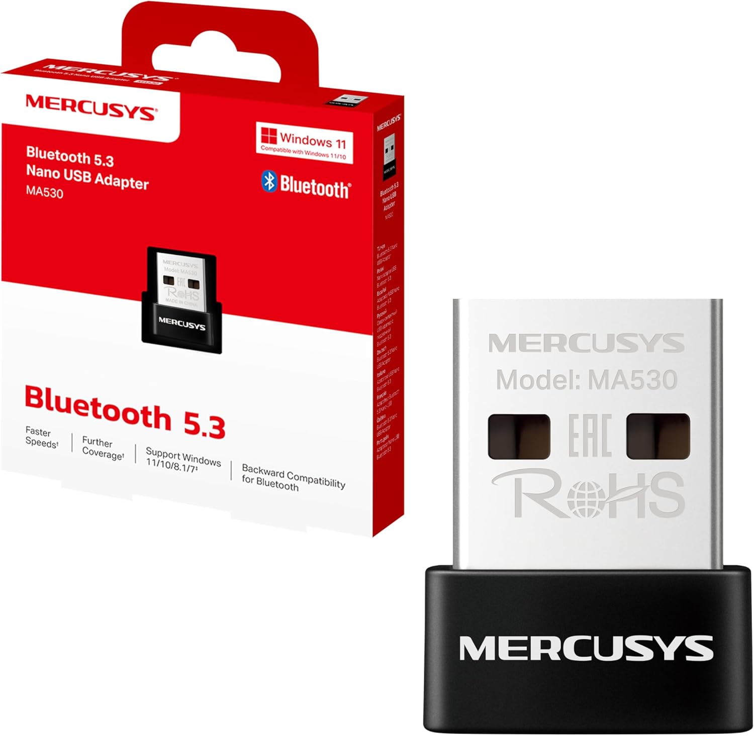 MA530 Bluetooth 5.3 USB Adapter – Nano Dongle für Windows 11/10/8.1/7 PC & Laptop