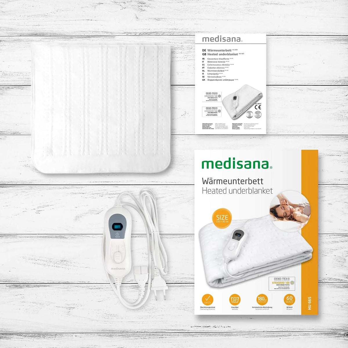 Medisana HU 665 Wärmeunterbett 150 x 80 cm – elektrische Heizdecke mit 3 Temperaturstufen, Kabelfernbedienung & Überhitzungsschutz