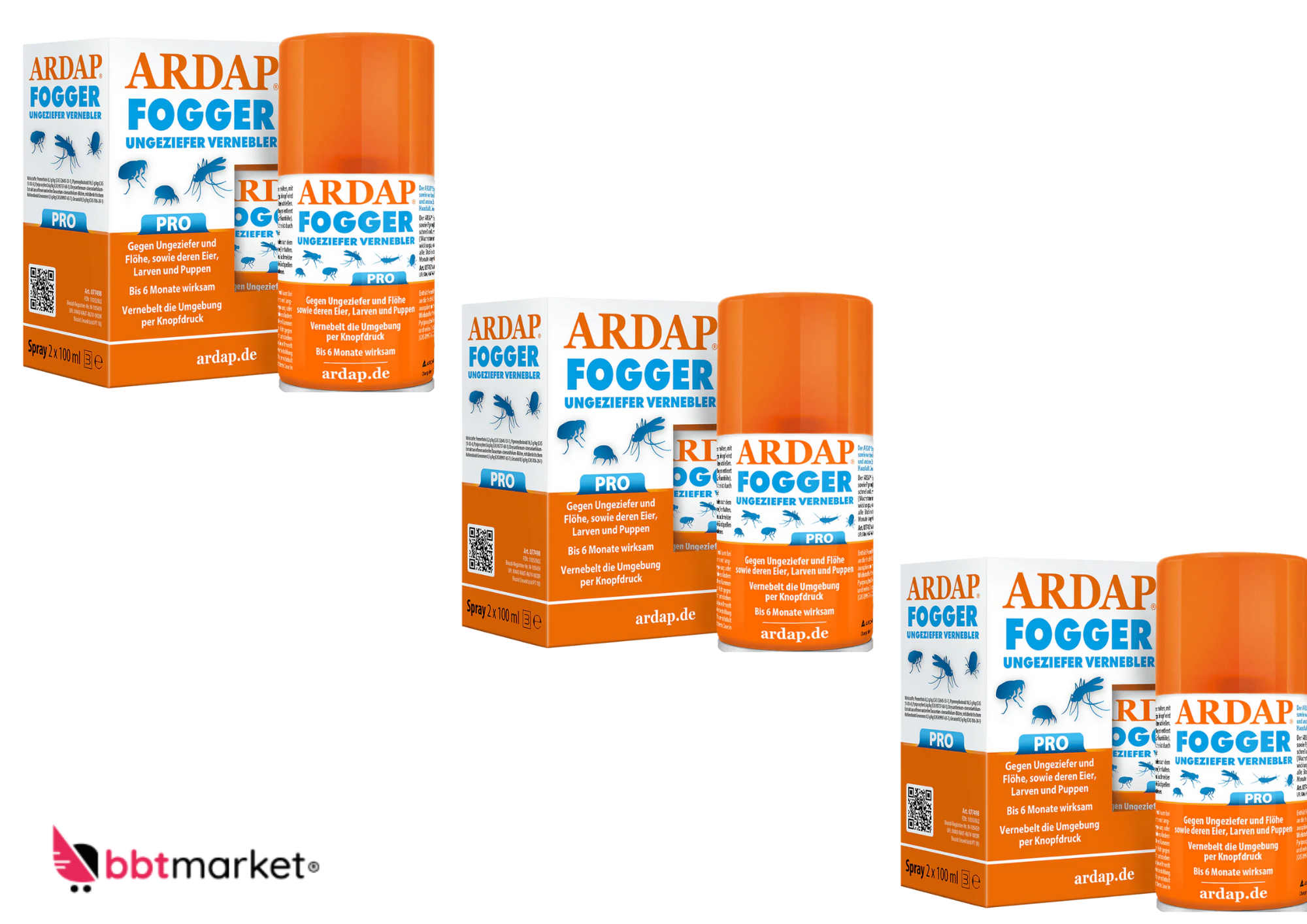 ARDAP Fogger 3er Set (6x100ml) – Ungeziefer Vernebler gegen Flöhe, Milben, Zecken, Mücken & Insekten – Langzeitschutz bis 6 Monate – Für bis zu 180 m² Raumfläche