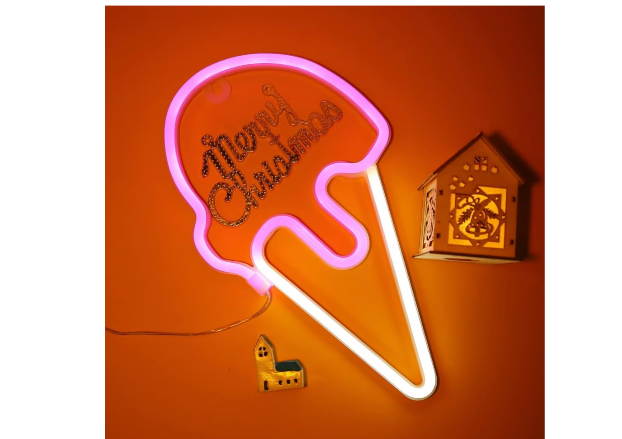 Eiscreme LED Neonlicht Rosa – USB & Batterie – Wanddeko für Party, Zuhause, Schlafzimmer, Kinderzimmer, Deko