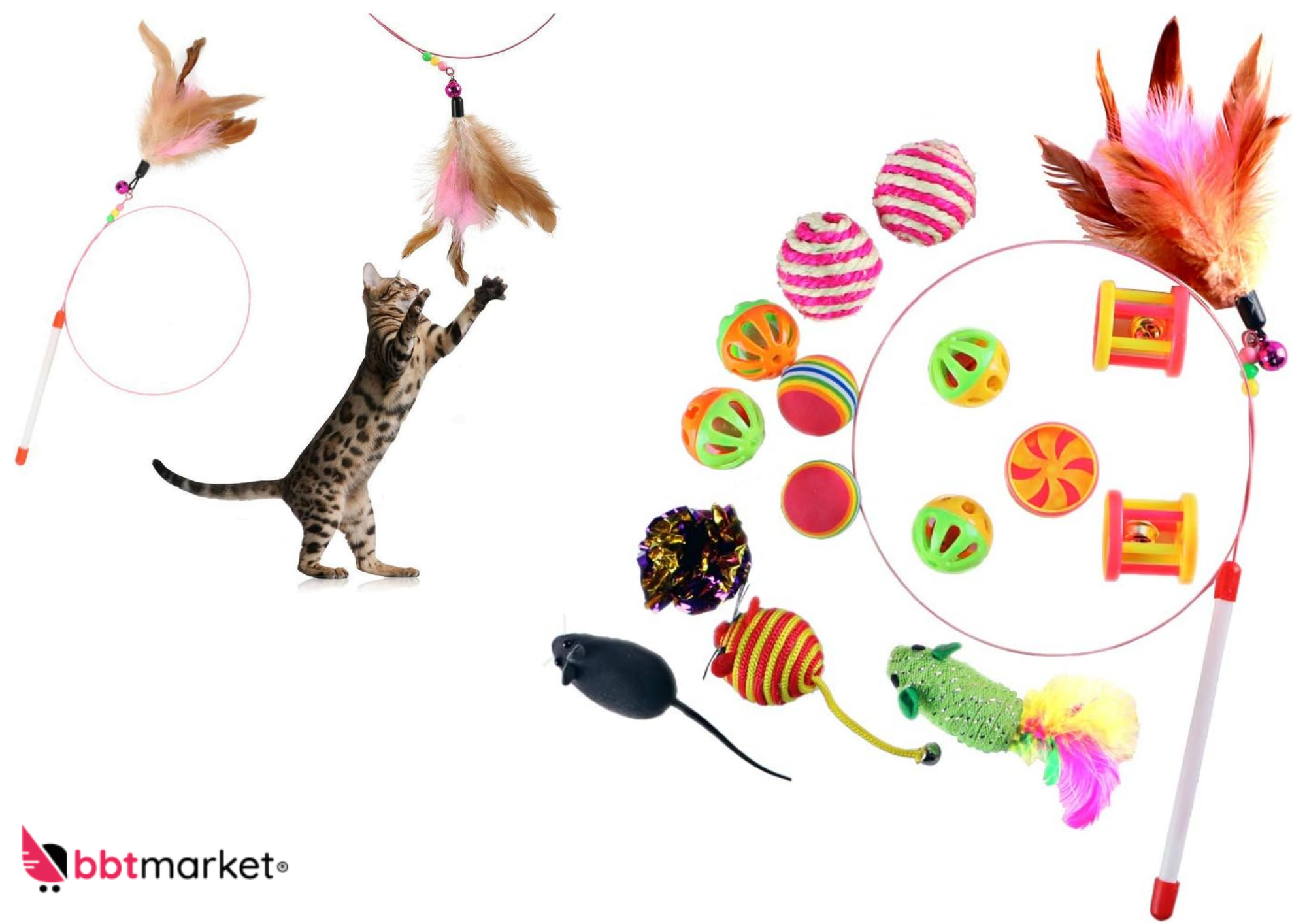 Katzenspielzeug Set 16-teilig – Mäuse, Federn, Bälle & interaktive Spielzeuge für Katzen