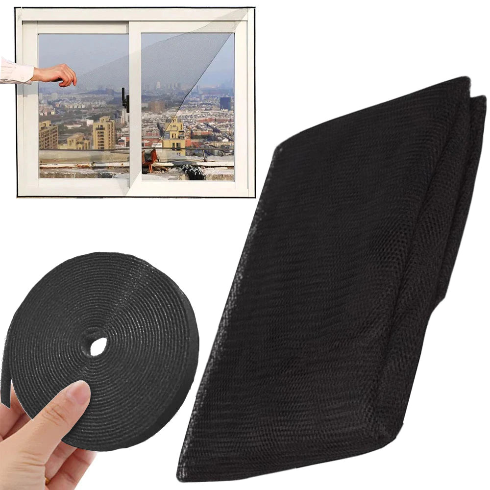 Moskitonetz 130x150 cm Schwarz – Insektenschutz für Fenster mit Selbstklebendem Klettband & Feiner Maschenweite - K12Klt40mm