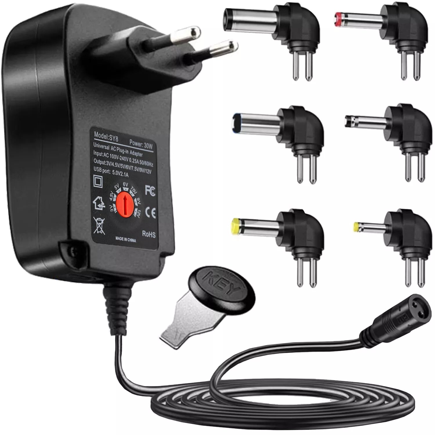 Izoxis Universal Netzteil 3–12V 30W – Spannungsregelung & 6 Adapterstecker