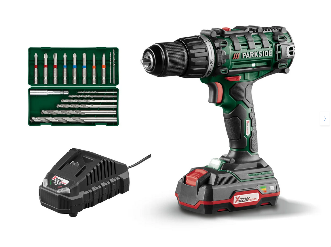 PARKSIDE Cordless Drill PABS 20-Li G8, 20V (Cordless Screwdriver) Drill Bit Set NEW