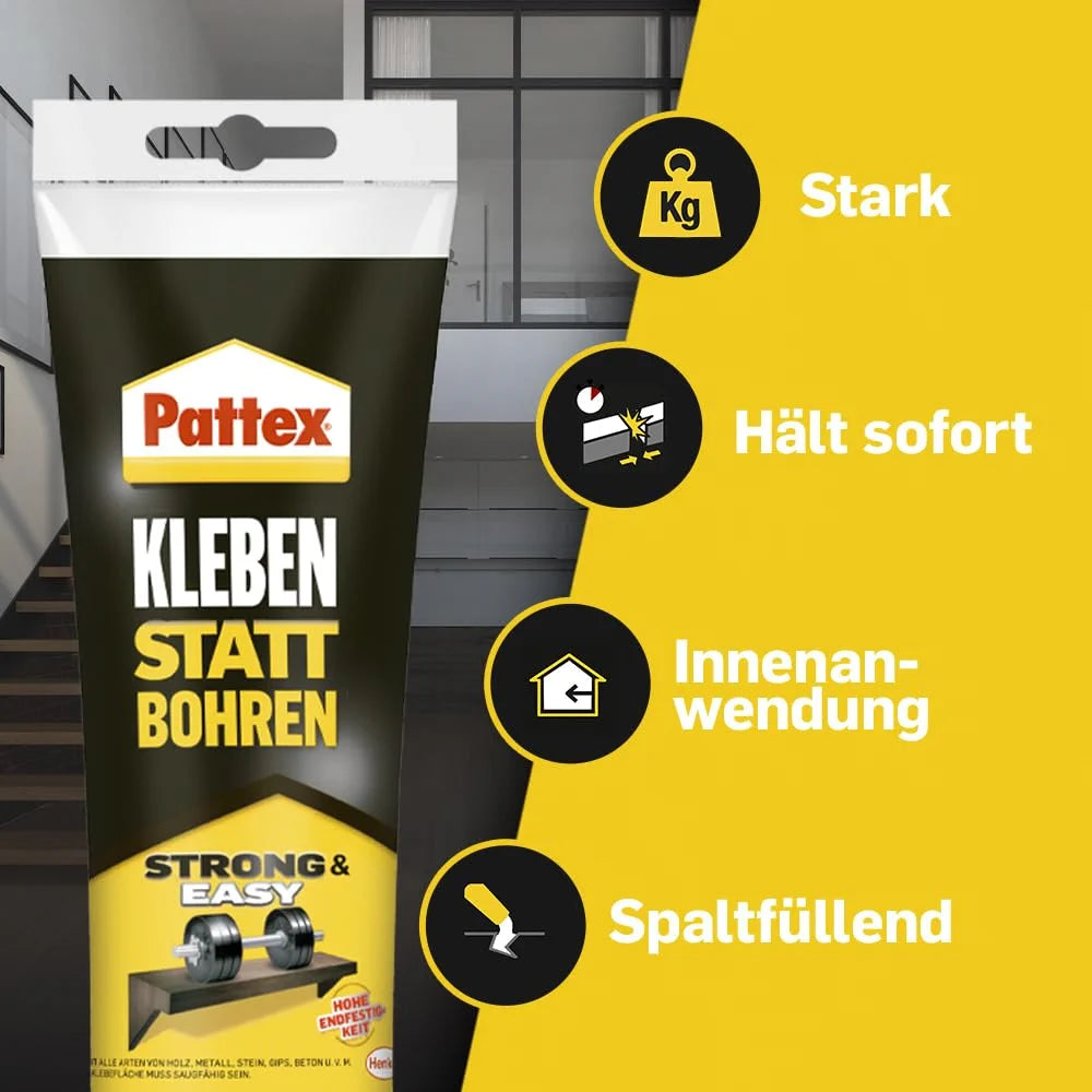 Pattex Montagekleber Kleben statt Bohren 250 g – starker Kraftkleber für saugende Materialien im Innenbereich