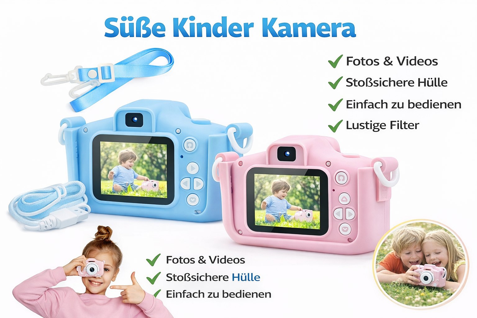 Kinderkamera Digital Katze – HD Kamera mit Spielen 2 Zoll 3 Farben