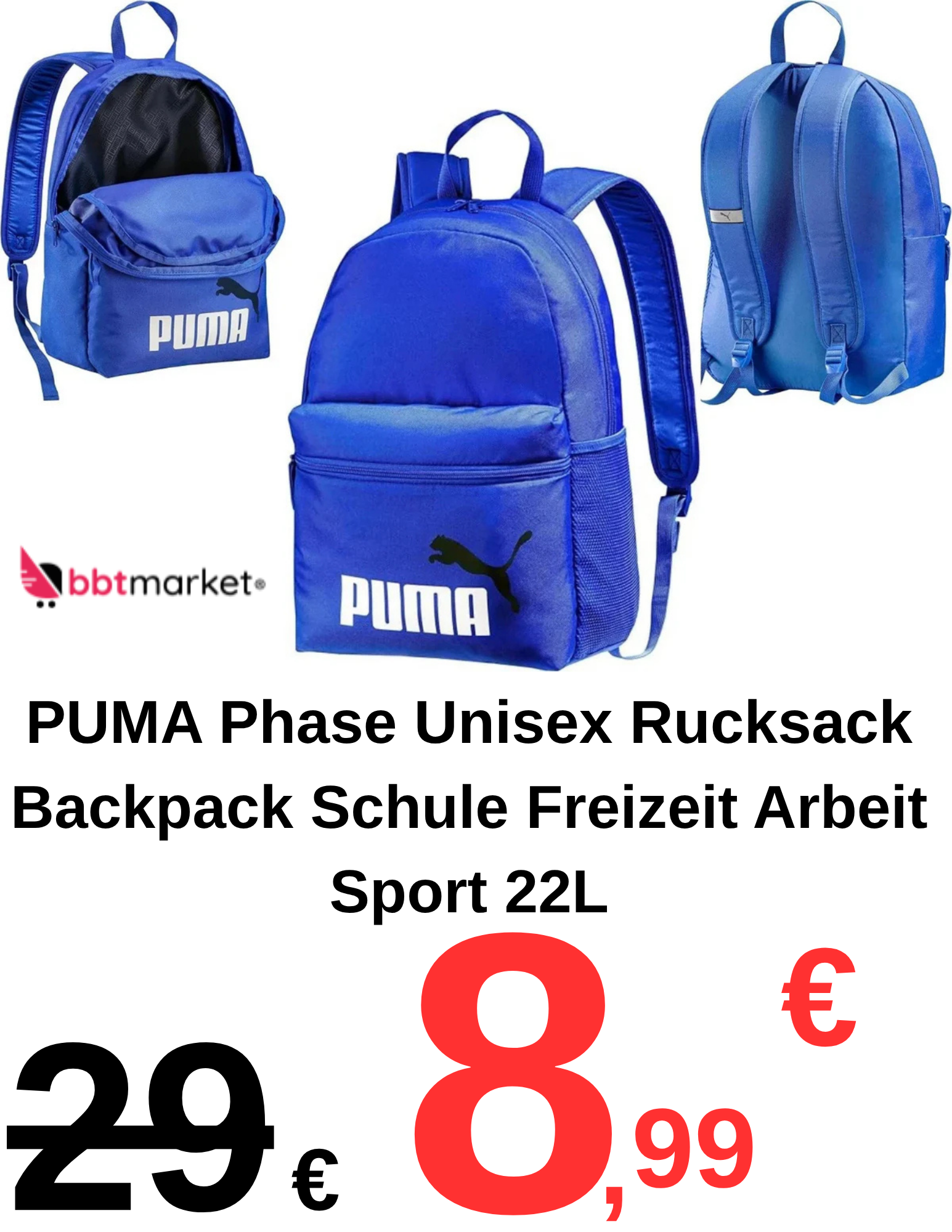 PUMA Phase Unisex Rucksack Backpack Schule Freizeit Arbeit Sport 22L