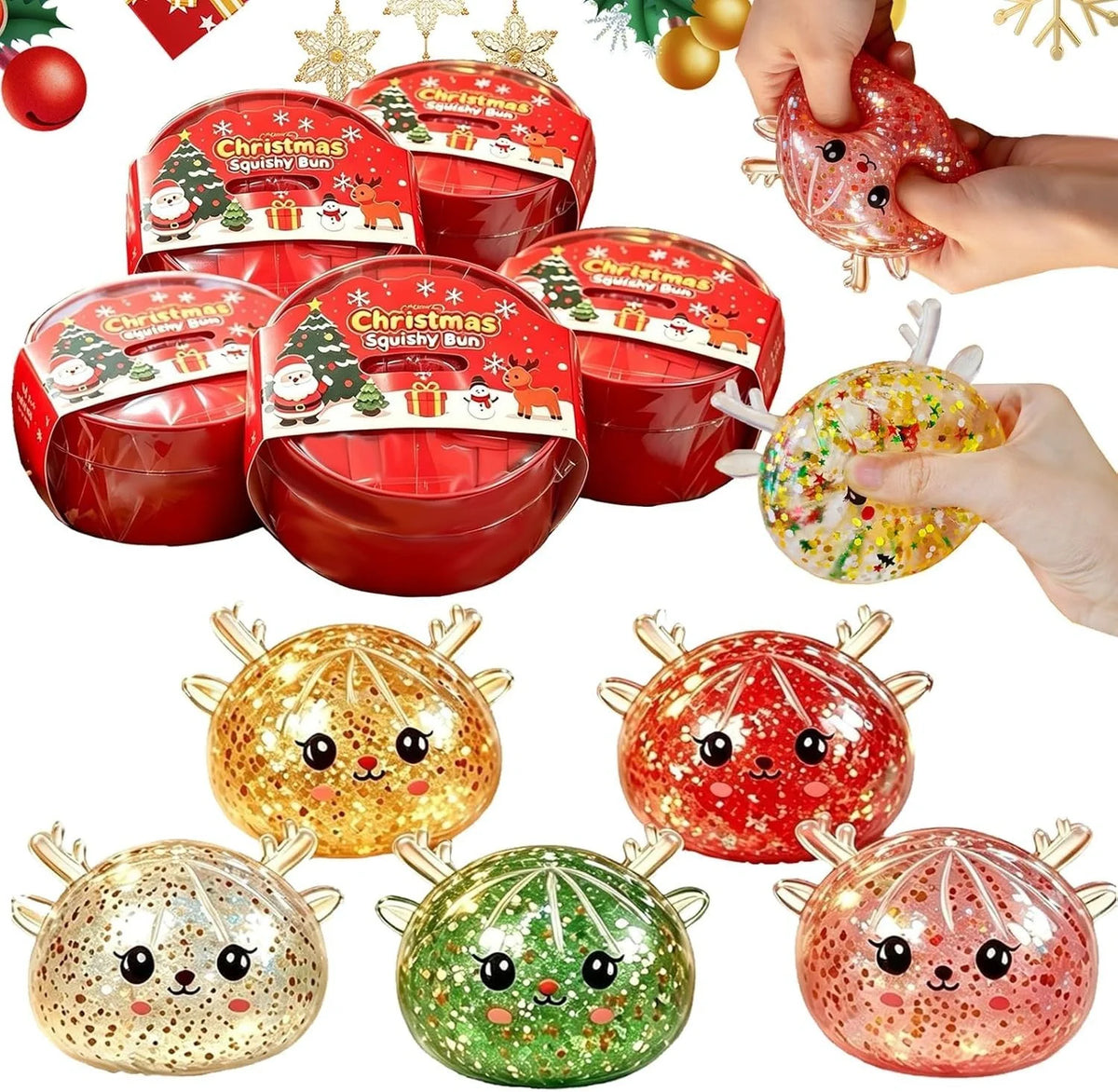 Rentier Squishy Glitzer Weihnachten Quetschball Fidget Toy Geschenk Stressball