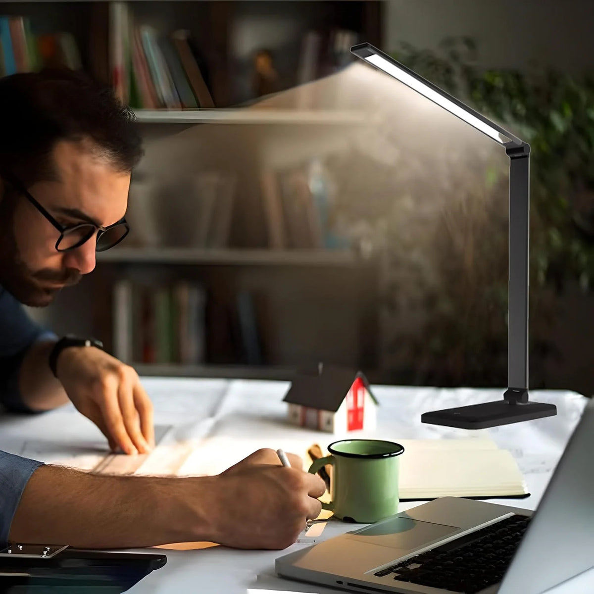 LED Schreibtischlampe 5 W dimmbar – Touch Tischlampe mit 5 Lichtfarben, USB-Kabel für Büro, Schule, Lernen & Lesen