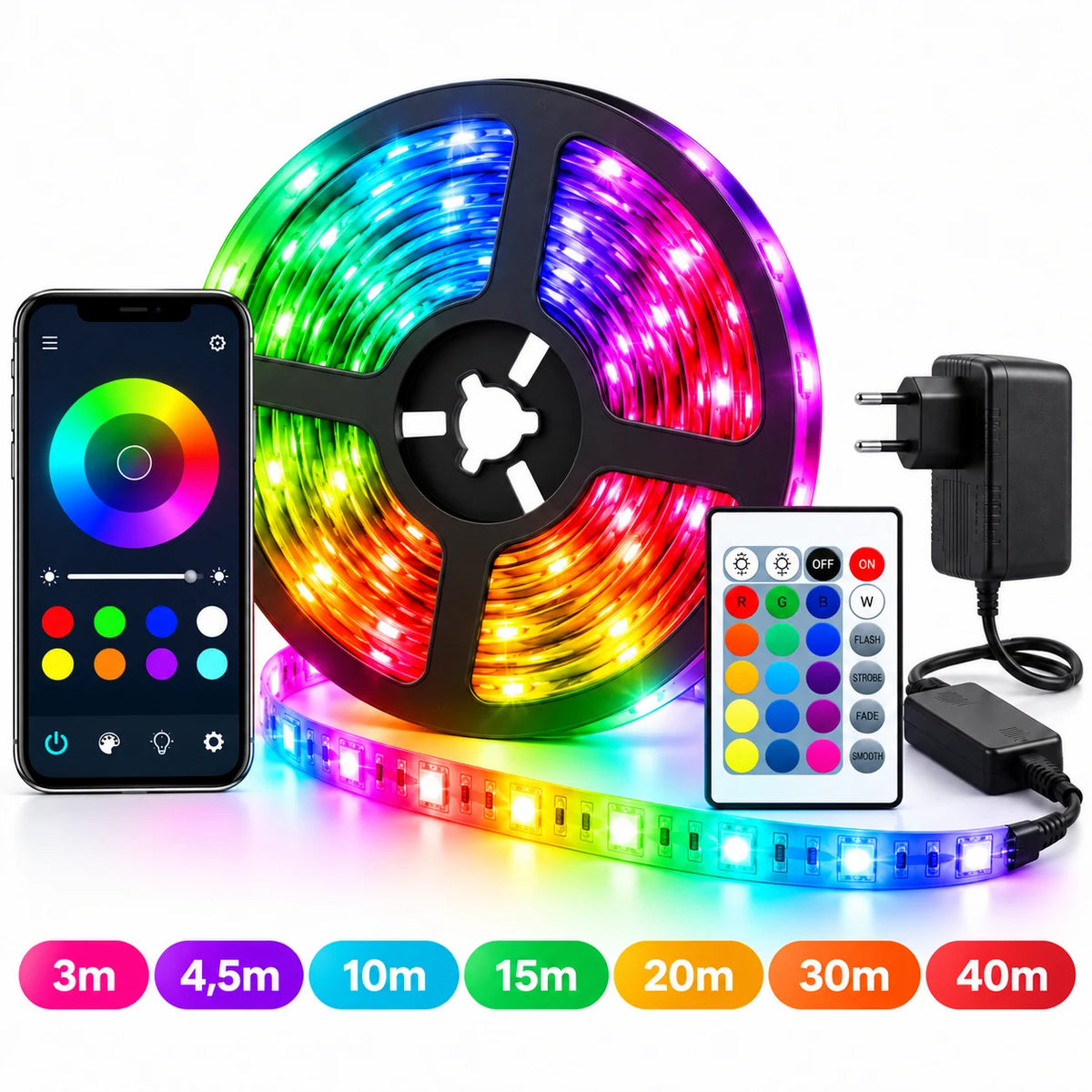 RGB LED Strip Bluetooth App Fernbedienung Musik Sync Lichtband 3-40m