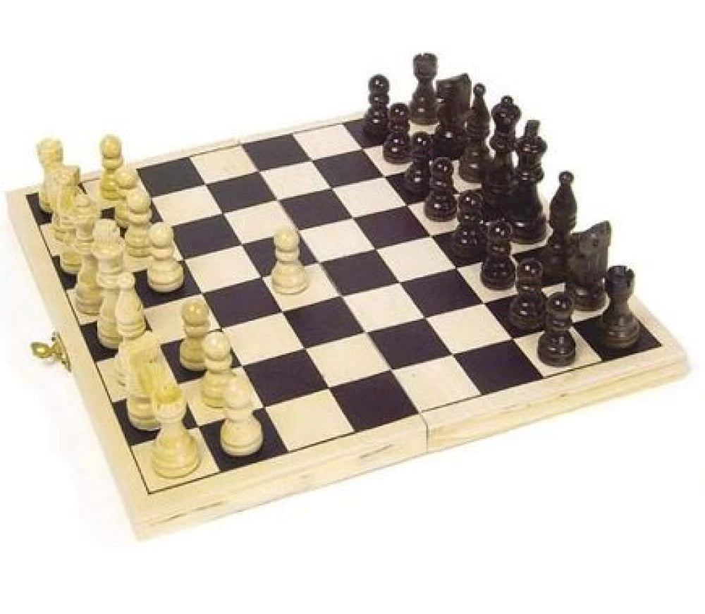 Klassisches Schachspiel aus Holz – Klappbares Schachbrett 21x21 cm mit Figuren in Holzbox