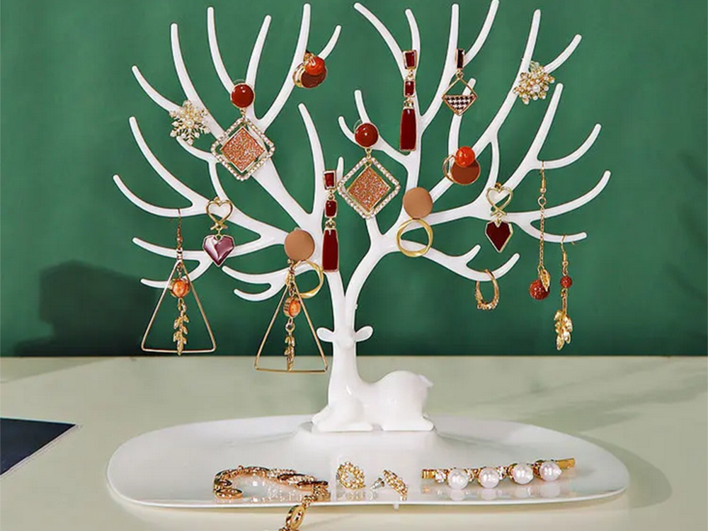 Eleganter Schmuckständer Hirschbaum – Weißer Schmuck Organizer für Ketten, Armbänder & Ohrringe
