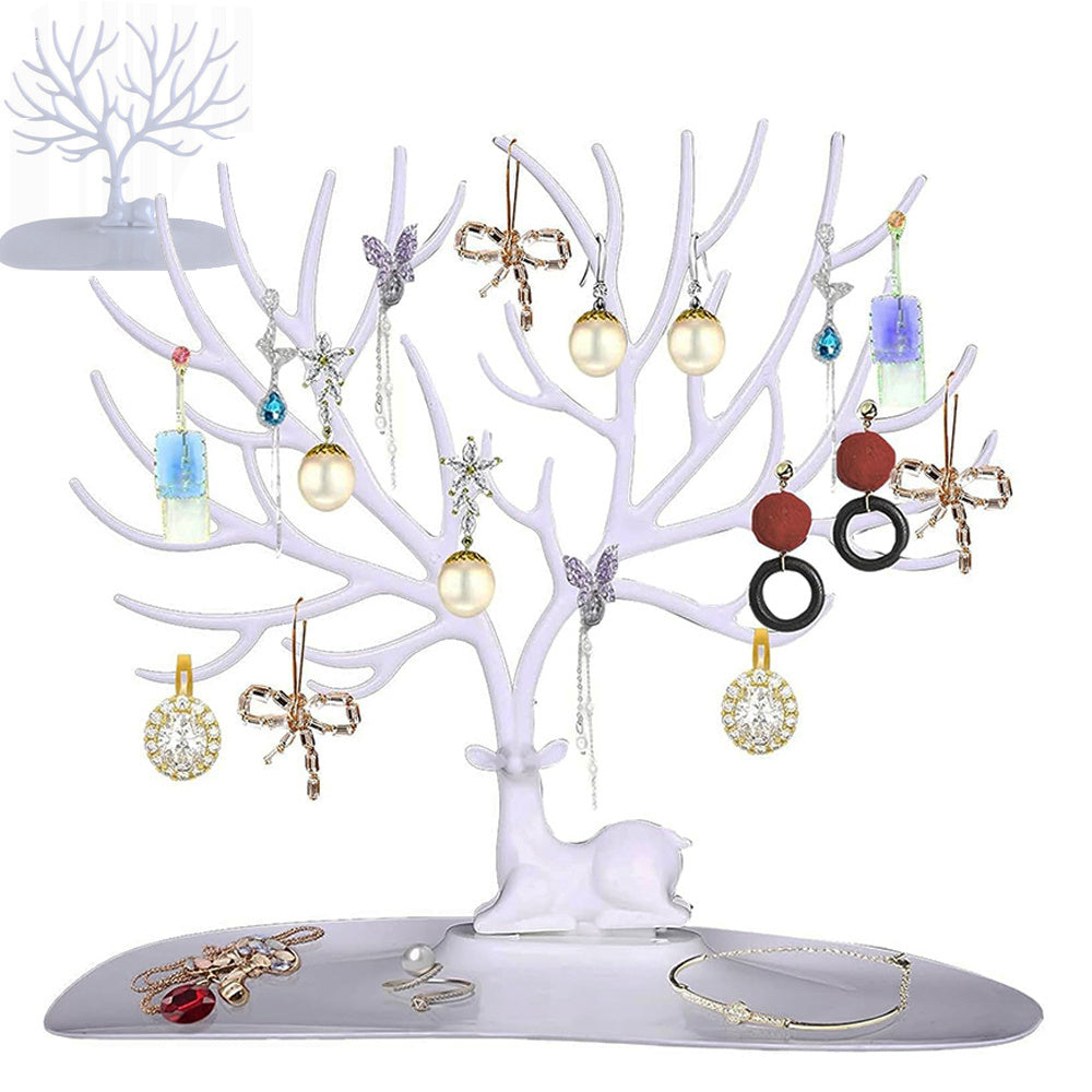 Eleganter Schmuckständer Hirschbaum – Weißer Schmuck Organizer für Ketten, Armbänder & Ohrringe