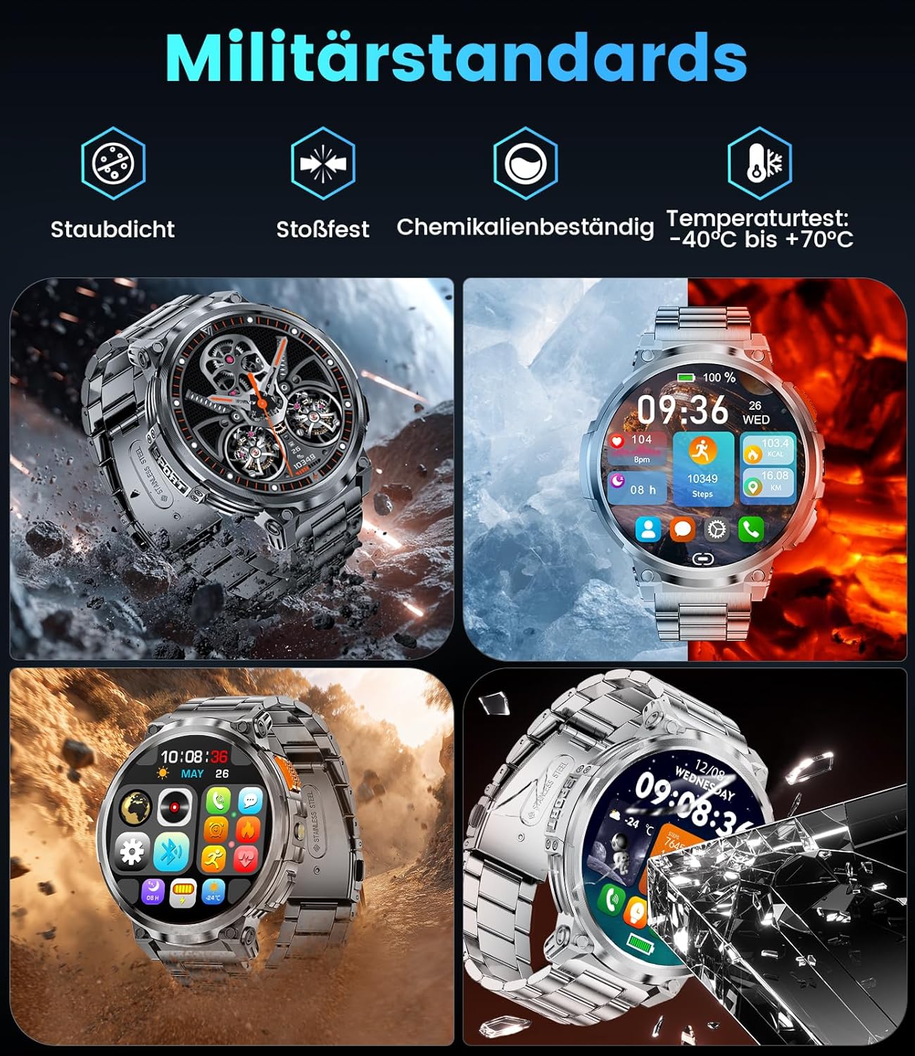 Smartwatch Men with Phone Function, 1.96'' DIY HD Outdoor Smartwatch Military, 120+ Sport Mode IP68 Waterproof Fitness Watch Men with Blood Pressure Measurement Android Ios, Leather