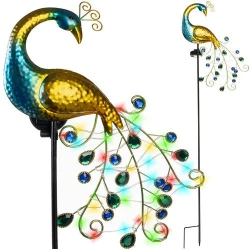 Solar Gartenlampe Pfau 110 cm – LED Solarleuchte mit warmweißem Licht, Dämmerungssensor & Erdspieß für Garten
