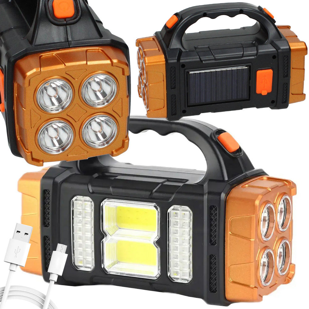 Solar Taschenlampe mit LED & COB – Wiederaufladbar mit Powerbank & Flutlicht