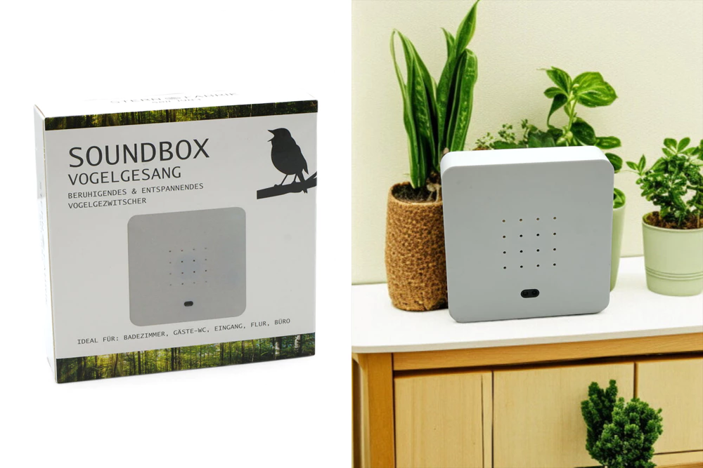 Soundbox Vogelgezwitscher mit Bewegungssensor – Beruhigender Vogelgesang für Bad, Flur & Büro