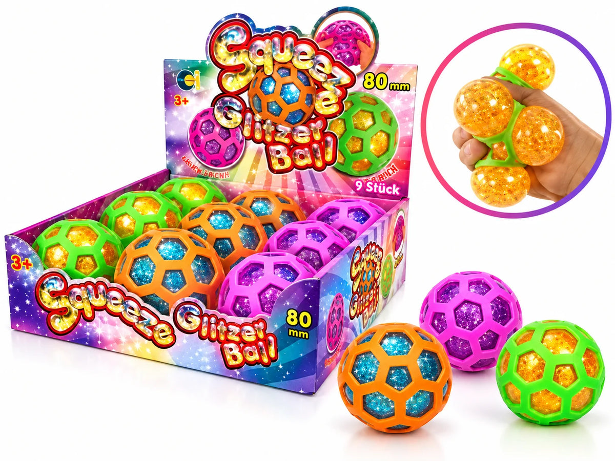 Squishy Ball Glitzer 80mm Quetschball Stressball Fidget Toy 1/3 Stück