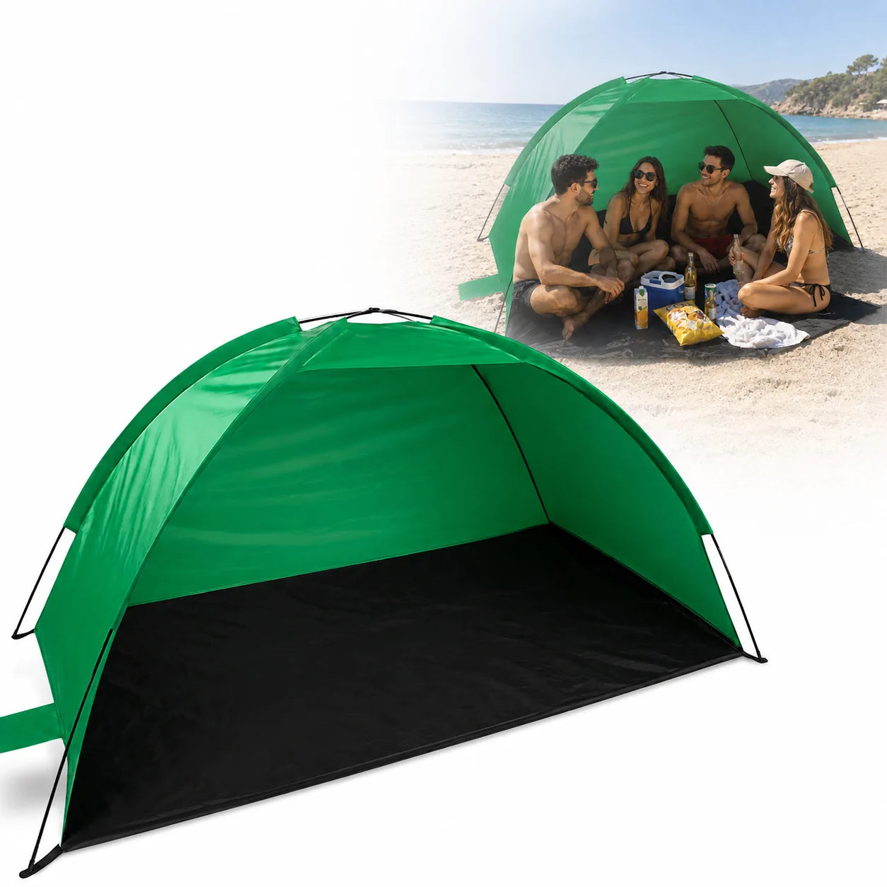 Strandzelt UV-Schutz Pop Up Strandmuschel Halboffen Garten Camping Grü