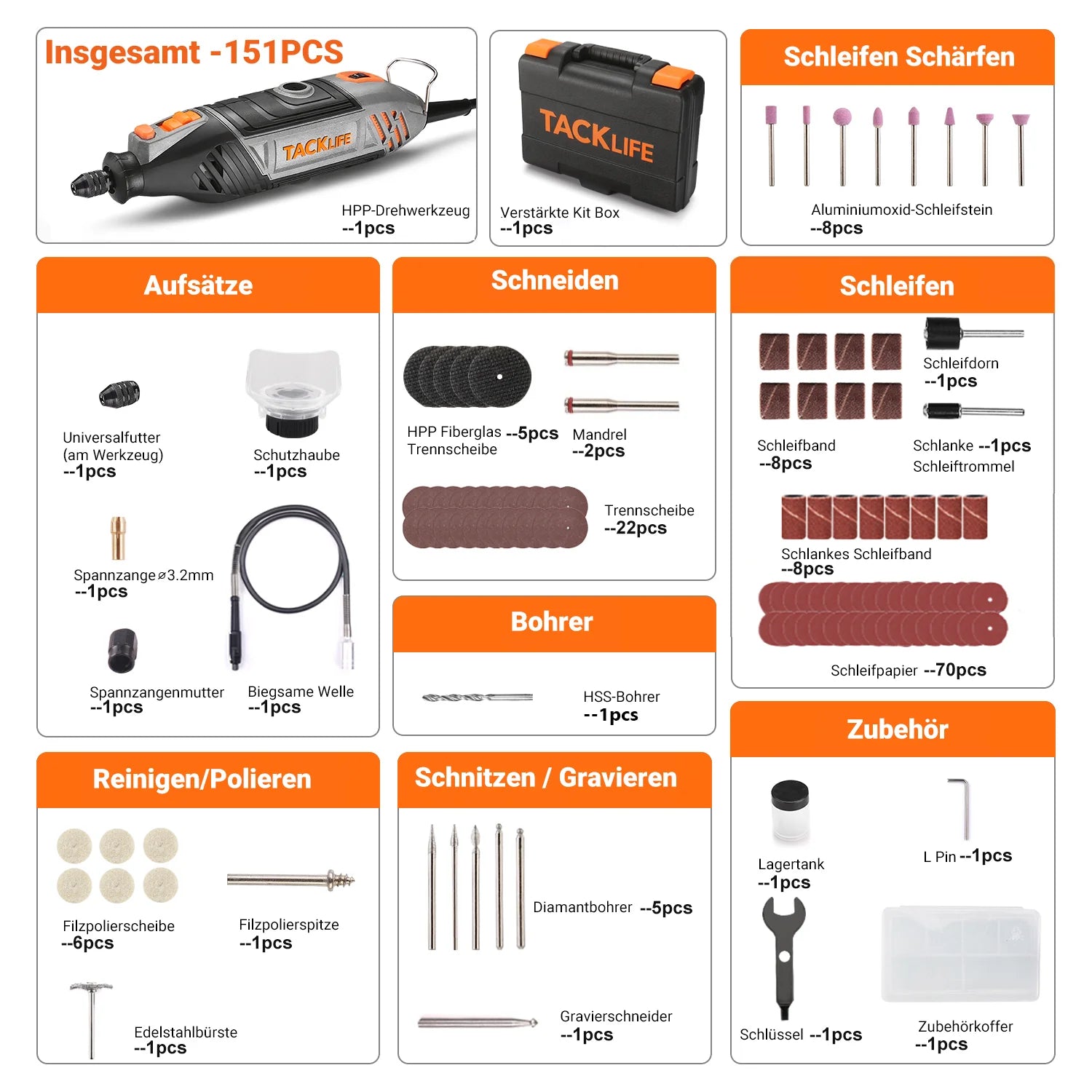 TACKLIFE Drehwerkzeug Rotationswerkzeug 135 W 35000 U/min 150-Zubehör
