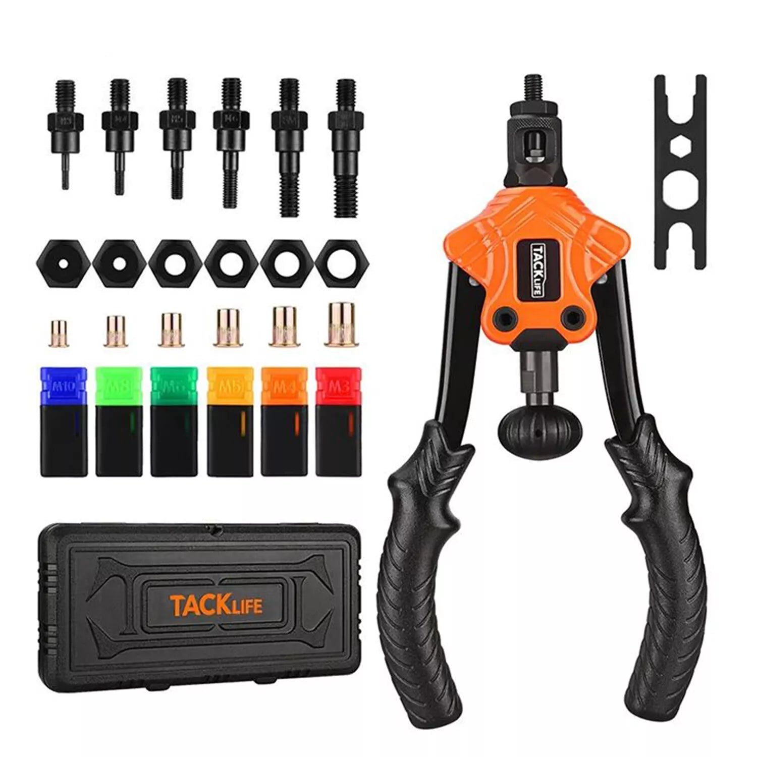 TACKLIFE Nietmutternzange Set M3–M10 – Handnietzange mit 60 Muttern & Werkzeugkoffer – Profi Blindnietzange für Metall & Kunststoff