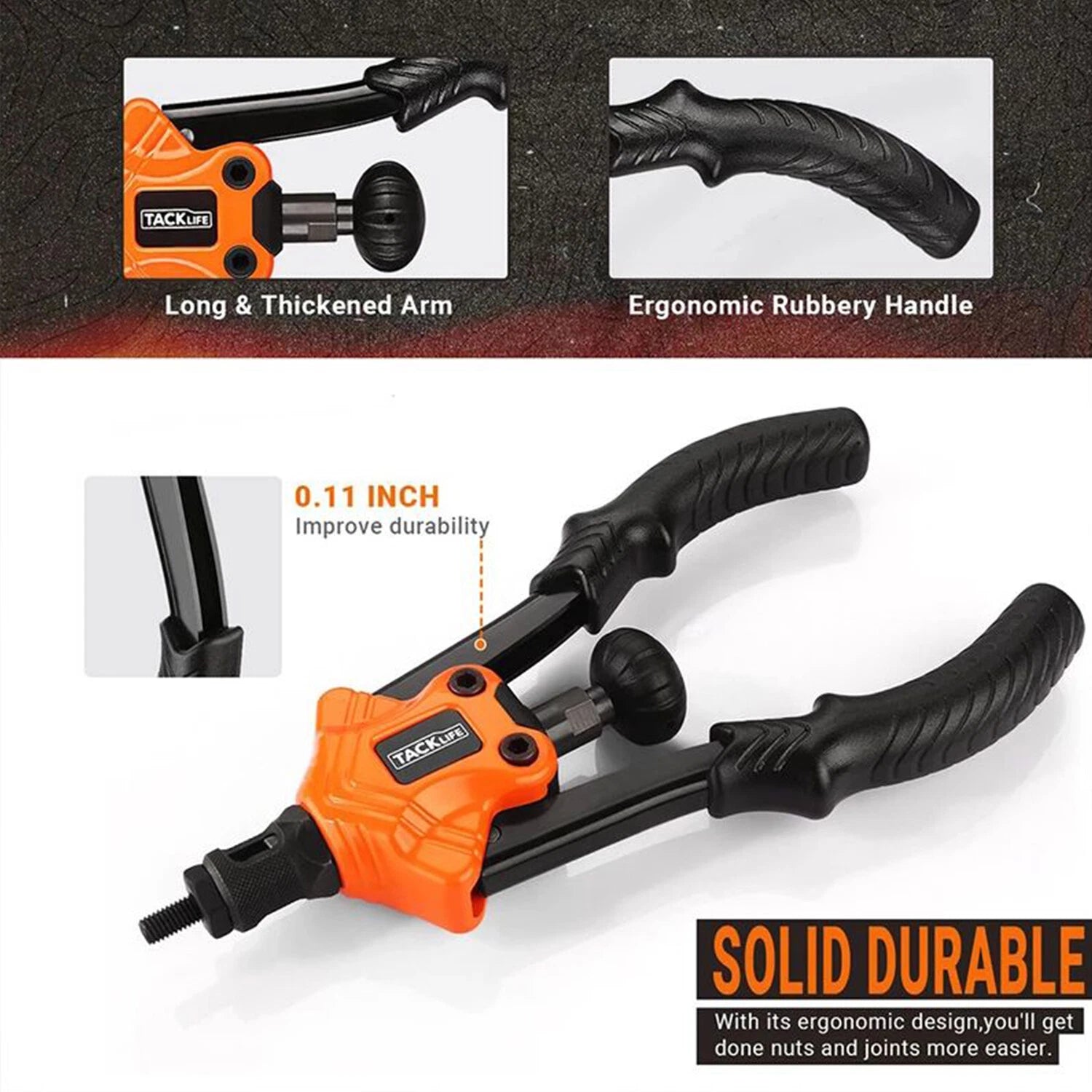 TACKLIFE Nietmutternzange Set M3–M10 – Handnietzange mit 60 Muttern & Werkzeugkoffer – Profi Blindnietzange für Metall & Kunststoff