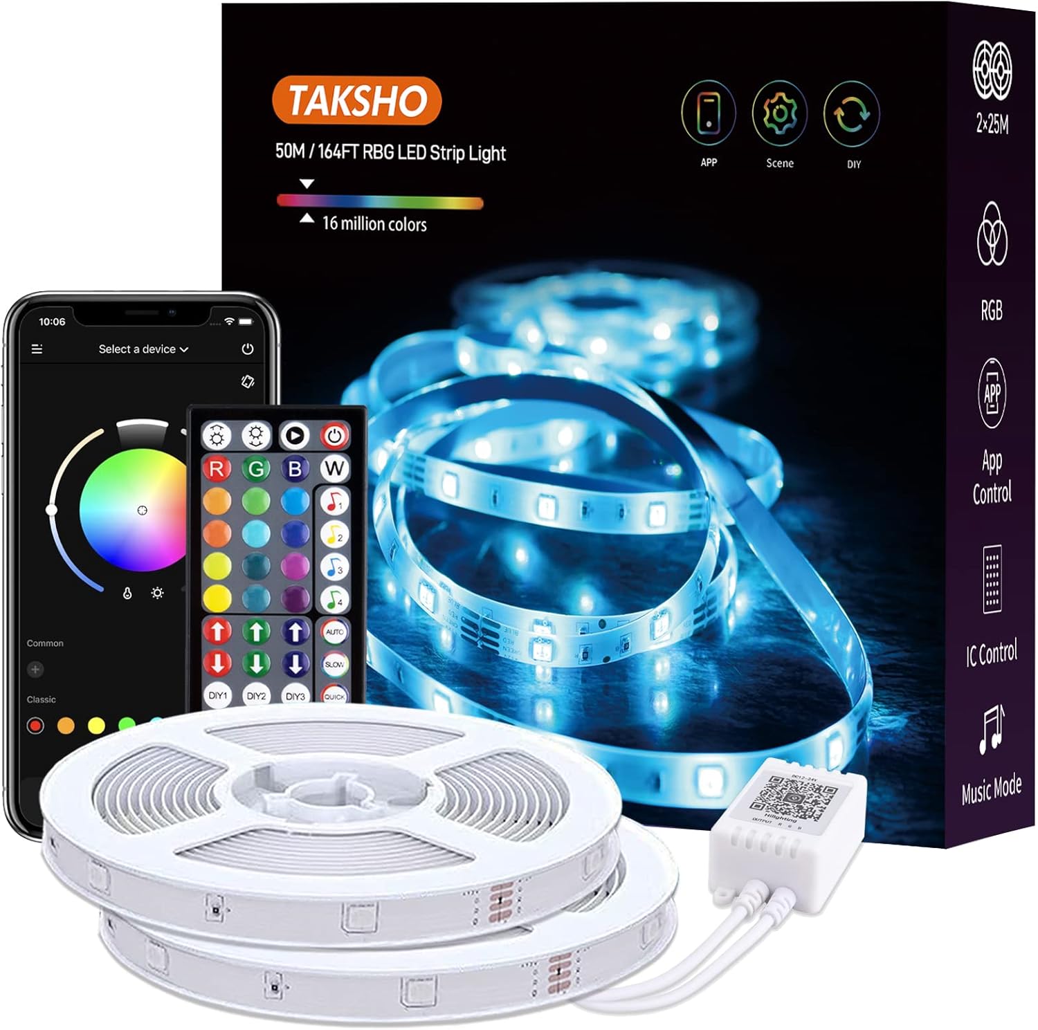 50m LED Stripe RGB Leiste Streifen Bluetooth Strip Band Leuchte Lichterkette neu