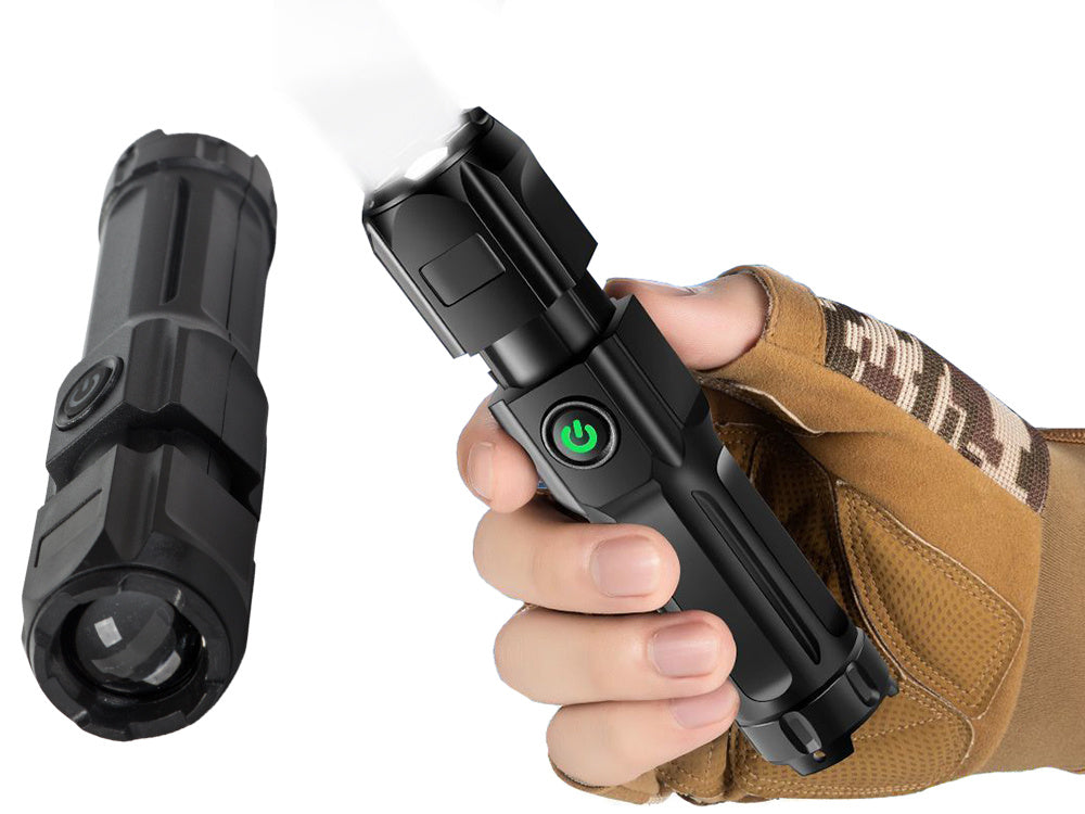 Wiederaufladbare taktische LED-Taschenlampe mit Zoom – XPE starke Militärlampe
