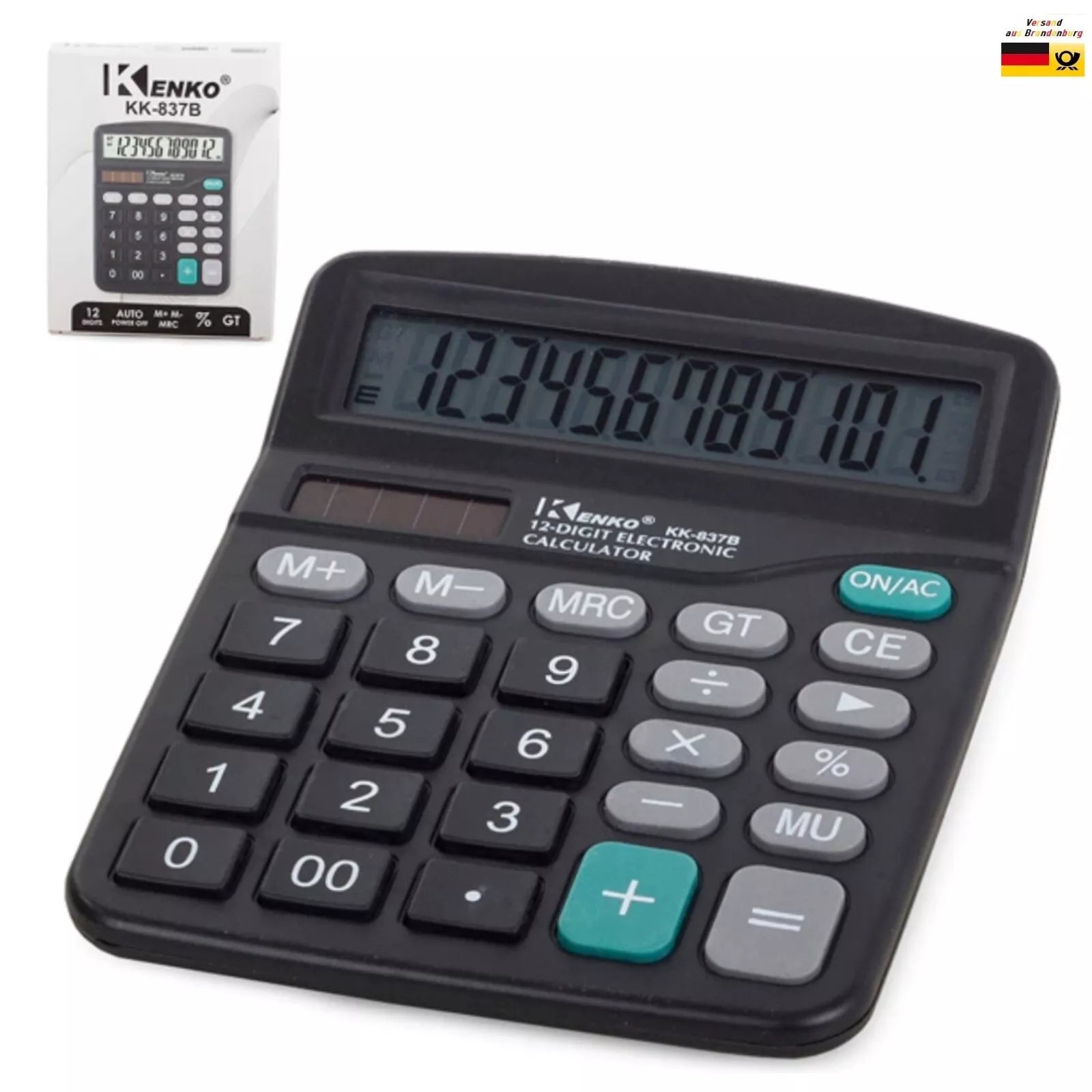 Großer Solar-Tischrechner mit 12-stelligem Display – Bürorechner mit Batterie BBT3233