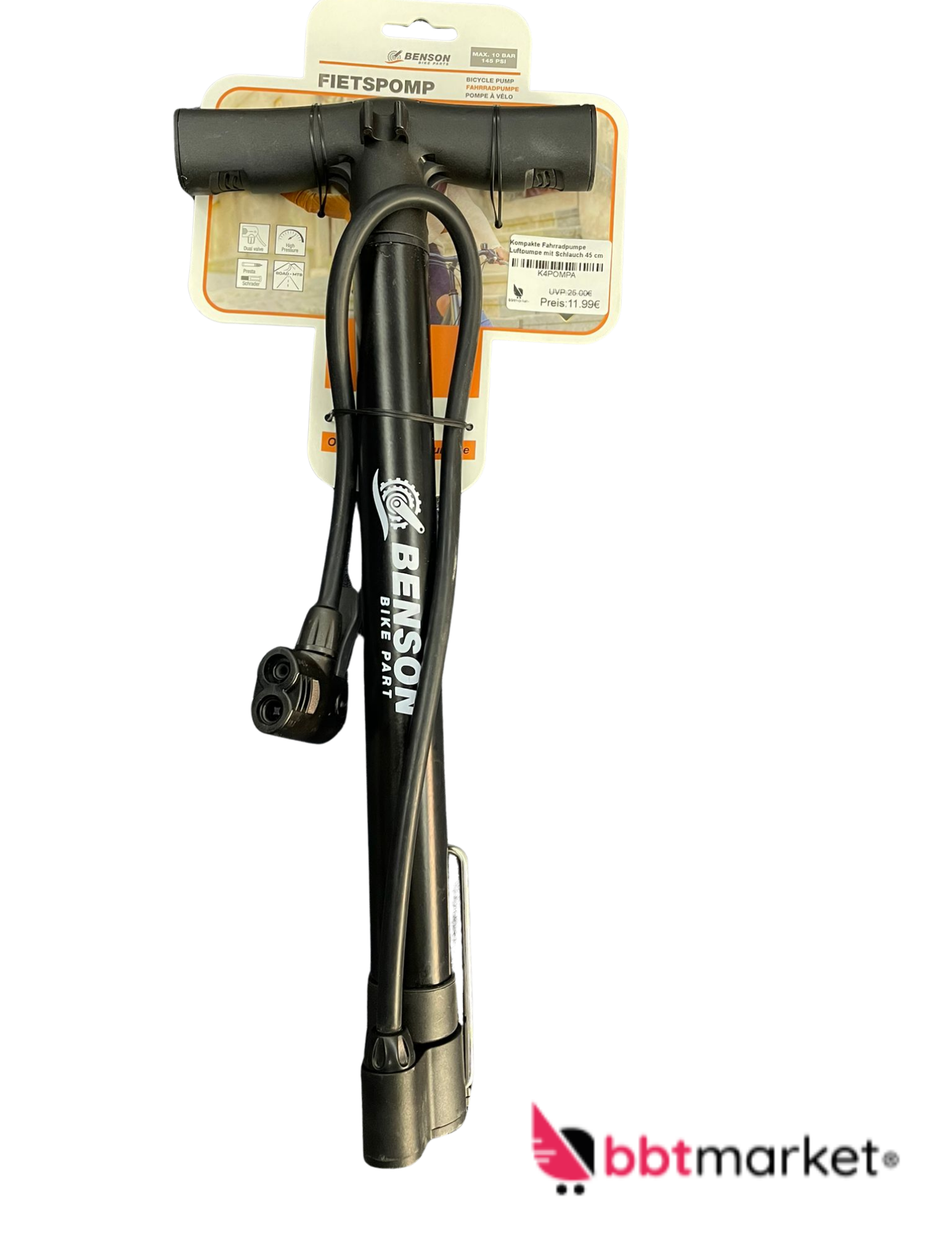 Mini Fahrradpumpe 10 BAR / 145 PSI â Kompakte Handpumpe mit StandfuĂ