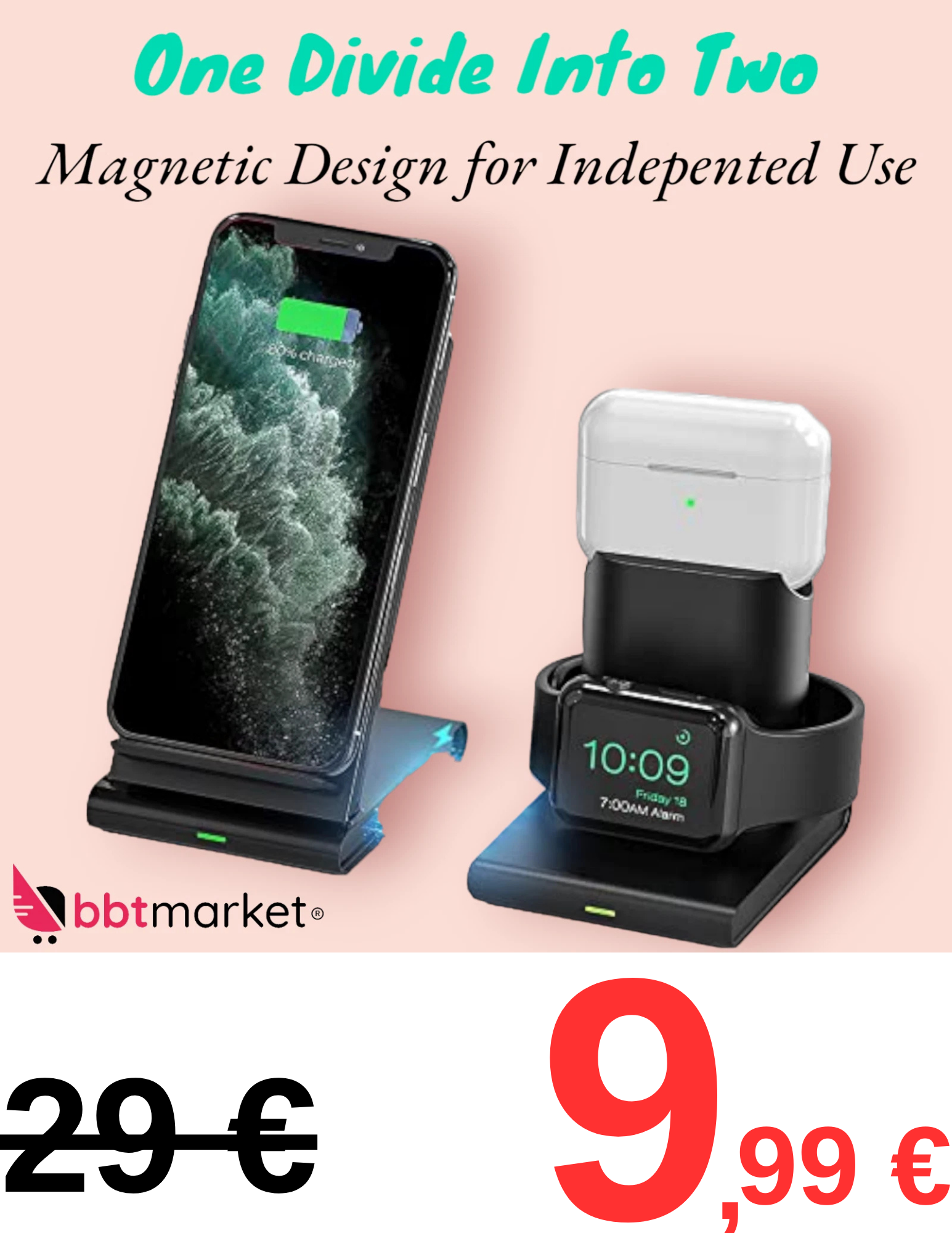 3in1 Wireless Charging Station Charger 7.5W Fast Charging, Compatible with Phone