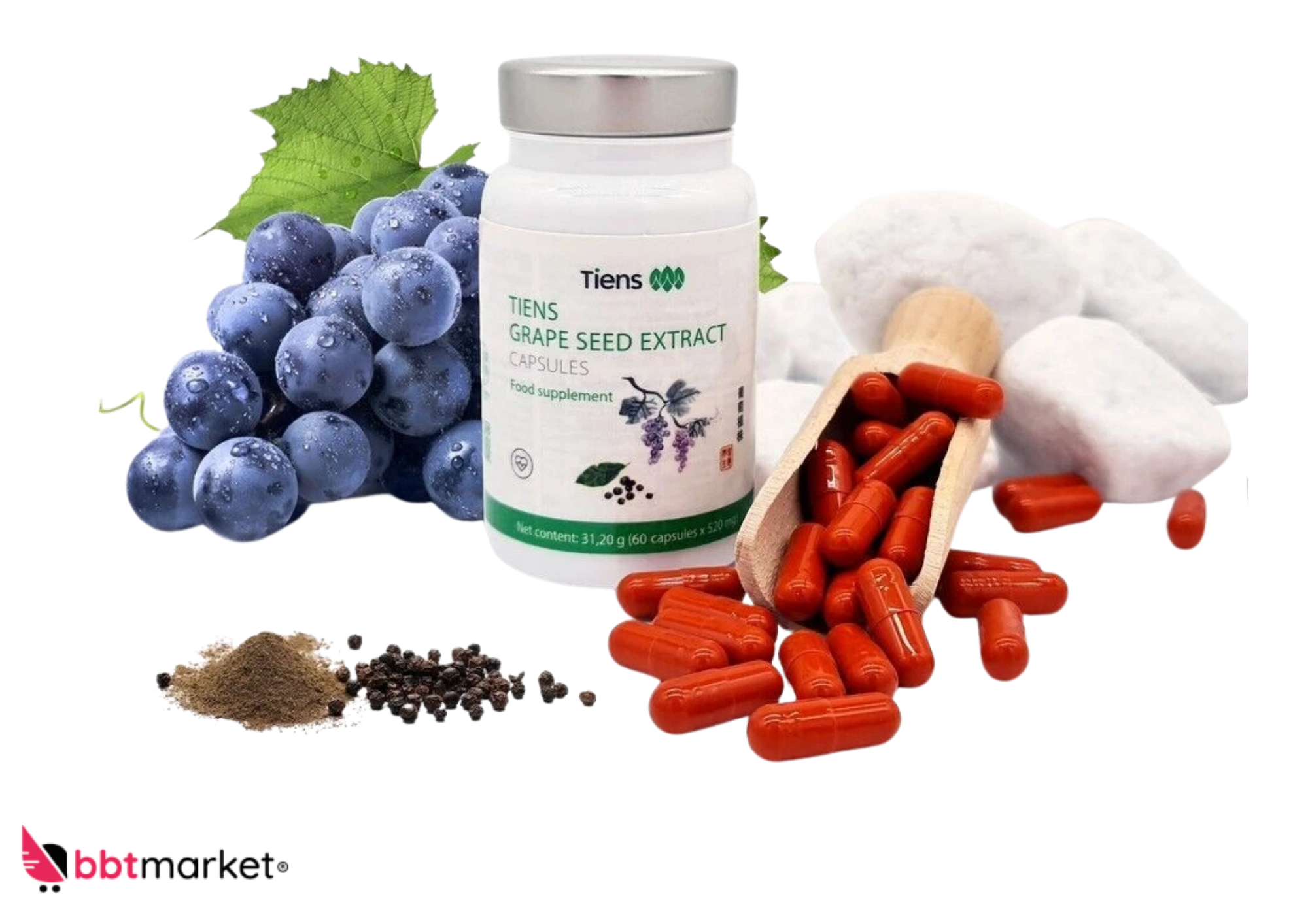 Tiens Traubenkernextrakt Vitamin C - 60 Kapseln - GRAPE SEED EXTRACT FOOD - Antioxidative Unterstützung für Gesundheit und Vitalität