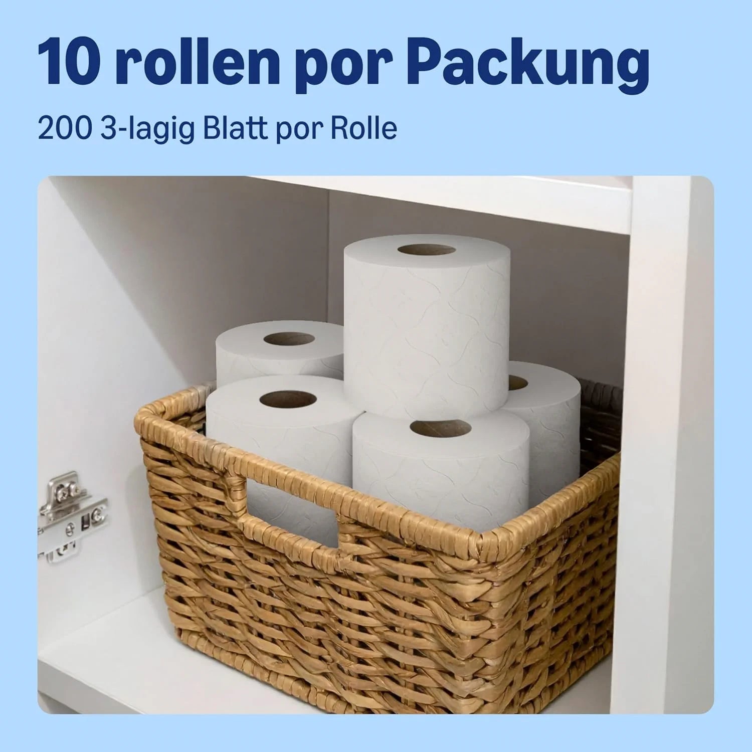Toilettenpapier 3-lagig 10 Rollen 200 Blatt Weich Reißfest Zellstoff