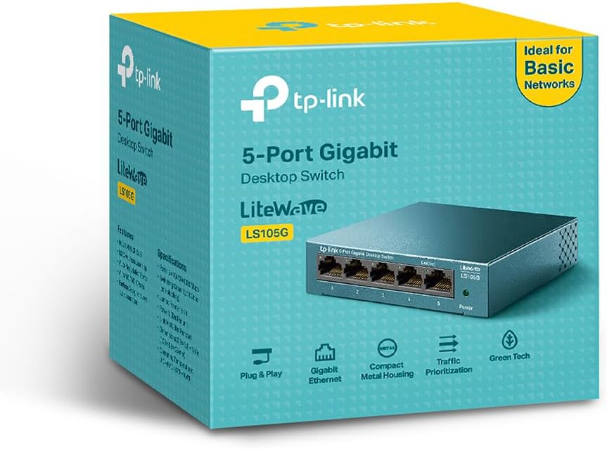TP-Link LS105G 5-Port Gigabit Netzwerk Switch | Metallgehäuse, Lüfterlos, QoS, Plug-and-Play