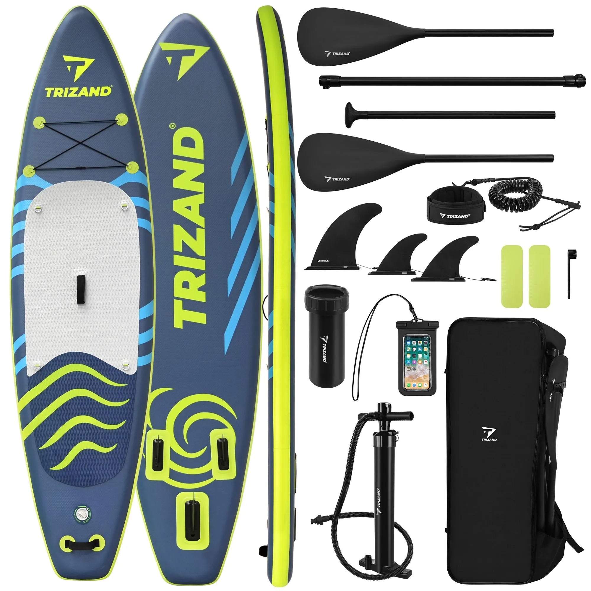 TRIZAND SUP Board 320 × 84 × 15 cm – Aufblasbares Stand Up Paddle Board bis 150 kg mit Paddel, Pumpe & Rucksack