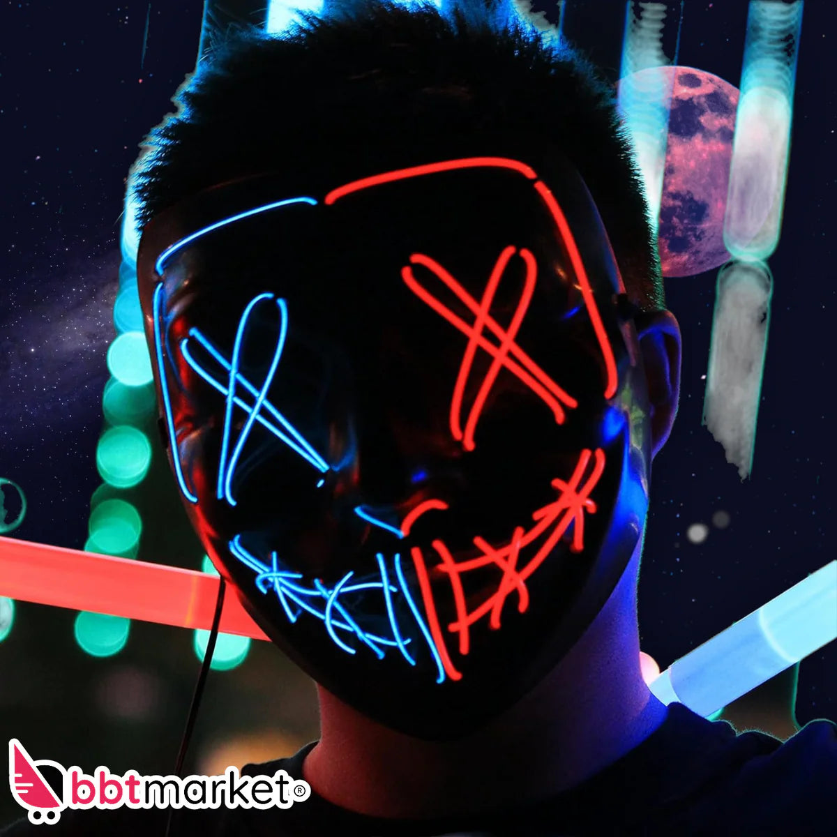 Halloween LED Purge Maske – Leuchtende Horror-Party Maske für Karneval, Cosplay & Festivals