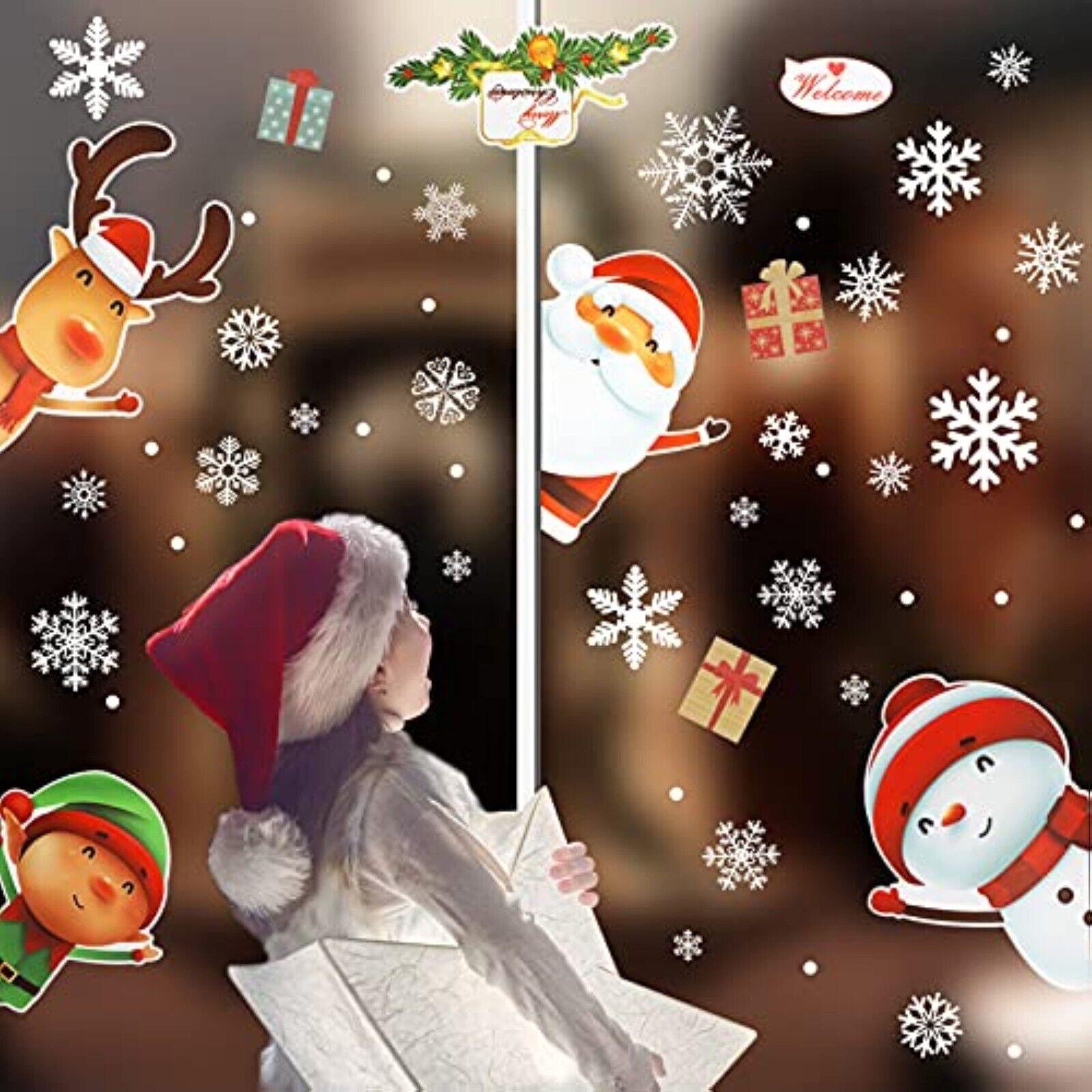 103 Stück Weihnachten Fensteraufkleber – Statische Fensterbilder mit Schneeflocken, Santa, Rentier & Wintermotiven, Wiederverwendbar